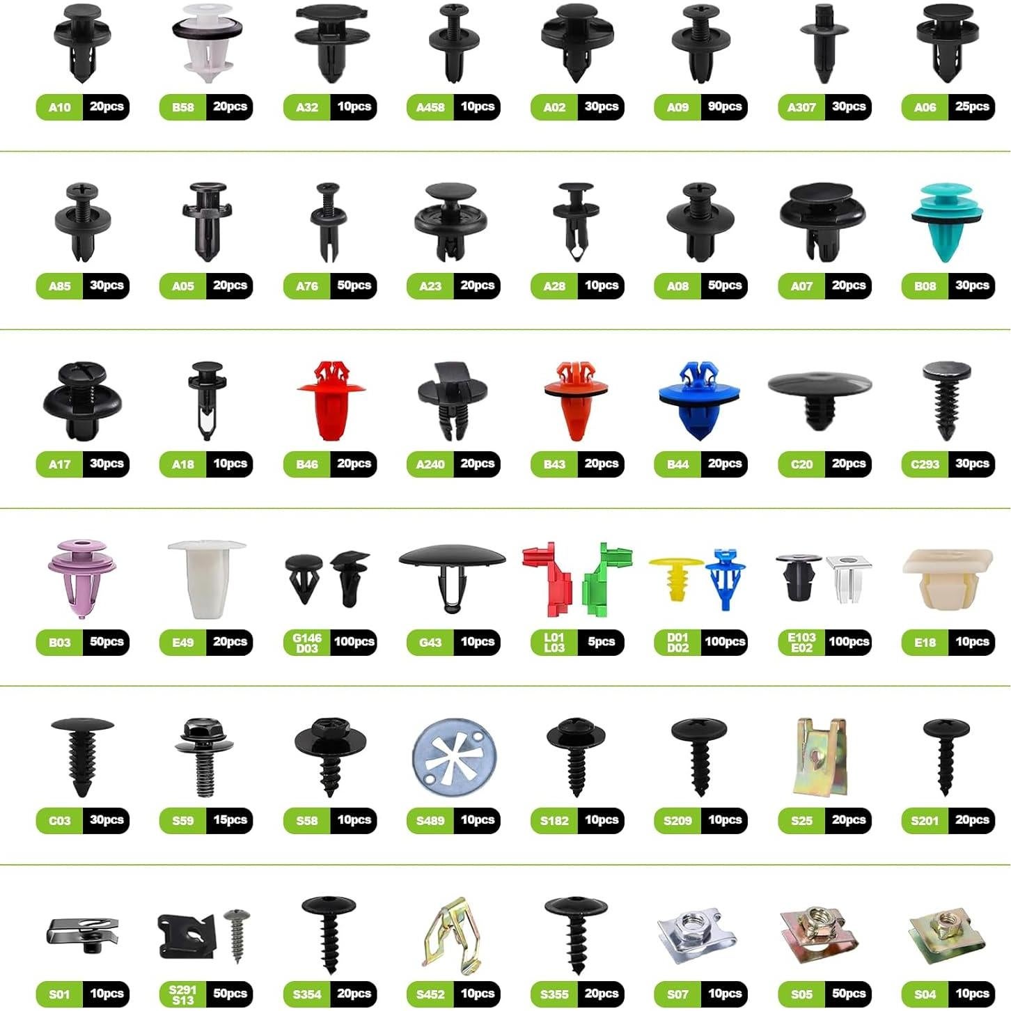 Kit de Clips Automotrices Niteguy 1970 Piezas 52 Tamaños