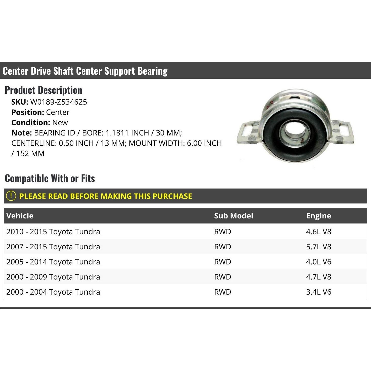 Soporte de Rodamiento Eje Transmisión Central Toyota Tundra