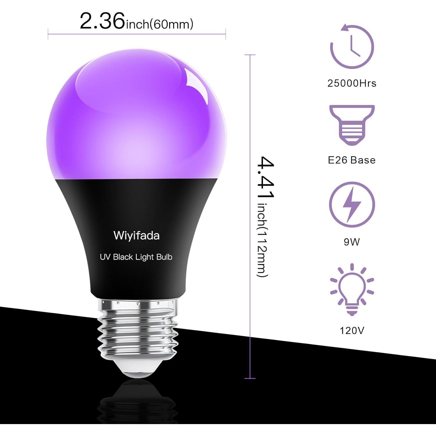 Bombillas LED Luz Negra Wiyifada A19 9W 2 Paquetes