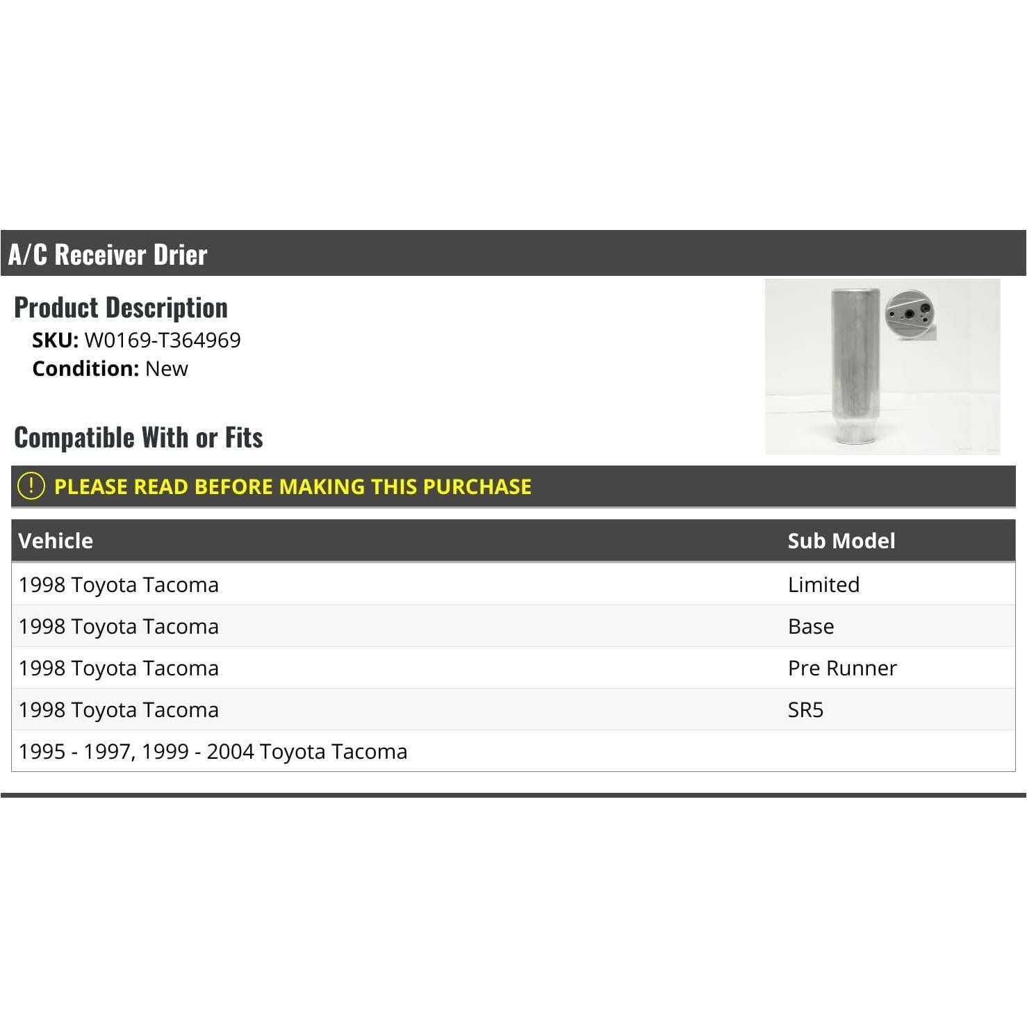 Secador de A/C Marketplace Auto Parts para Toyota Tacoma 1995-2004