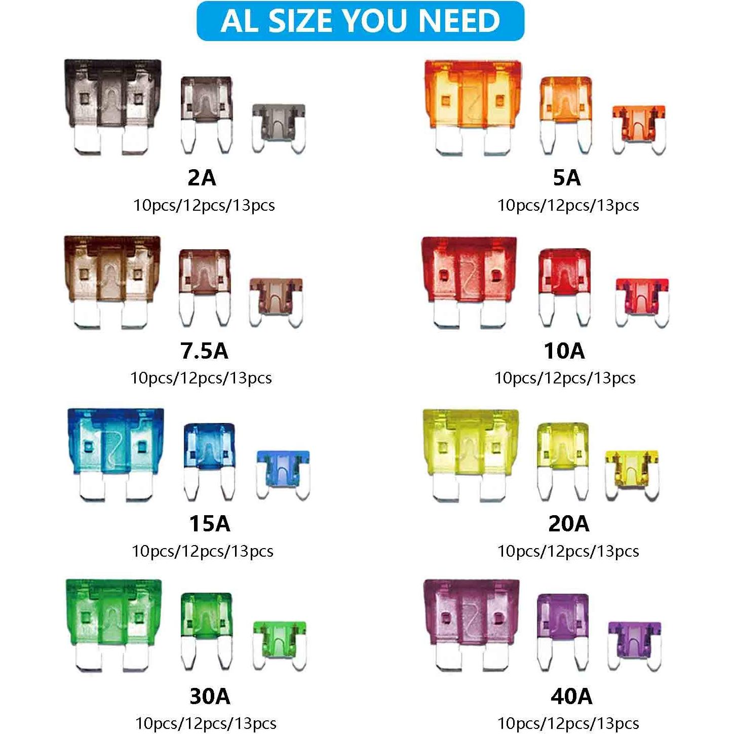 Kit de Fusibles para Automóvil Qizpcer 282 Piezas 2A-40A