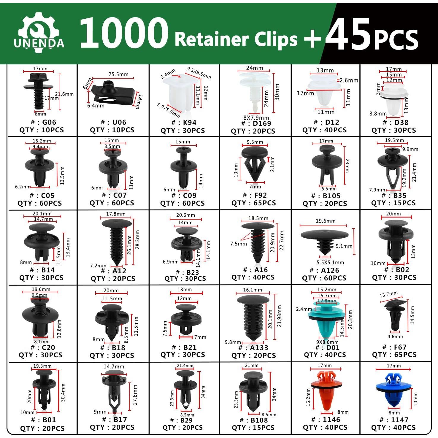Kit de Clips de Retención Automotrices UNENDA 1045 PCS