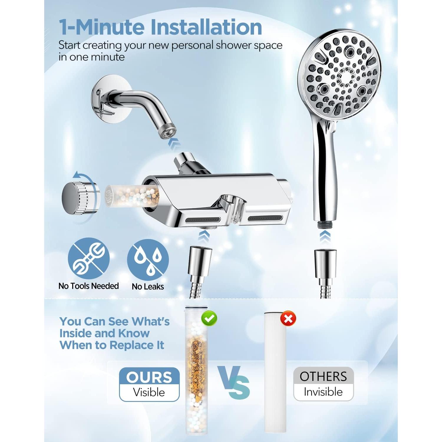 Cabezal de Ducha Filtrado MakeFit 2-en-1 Cromo 10 Modos