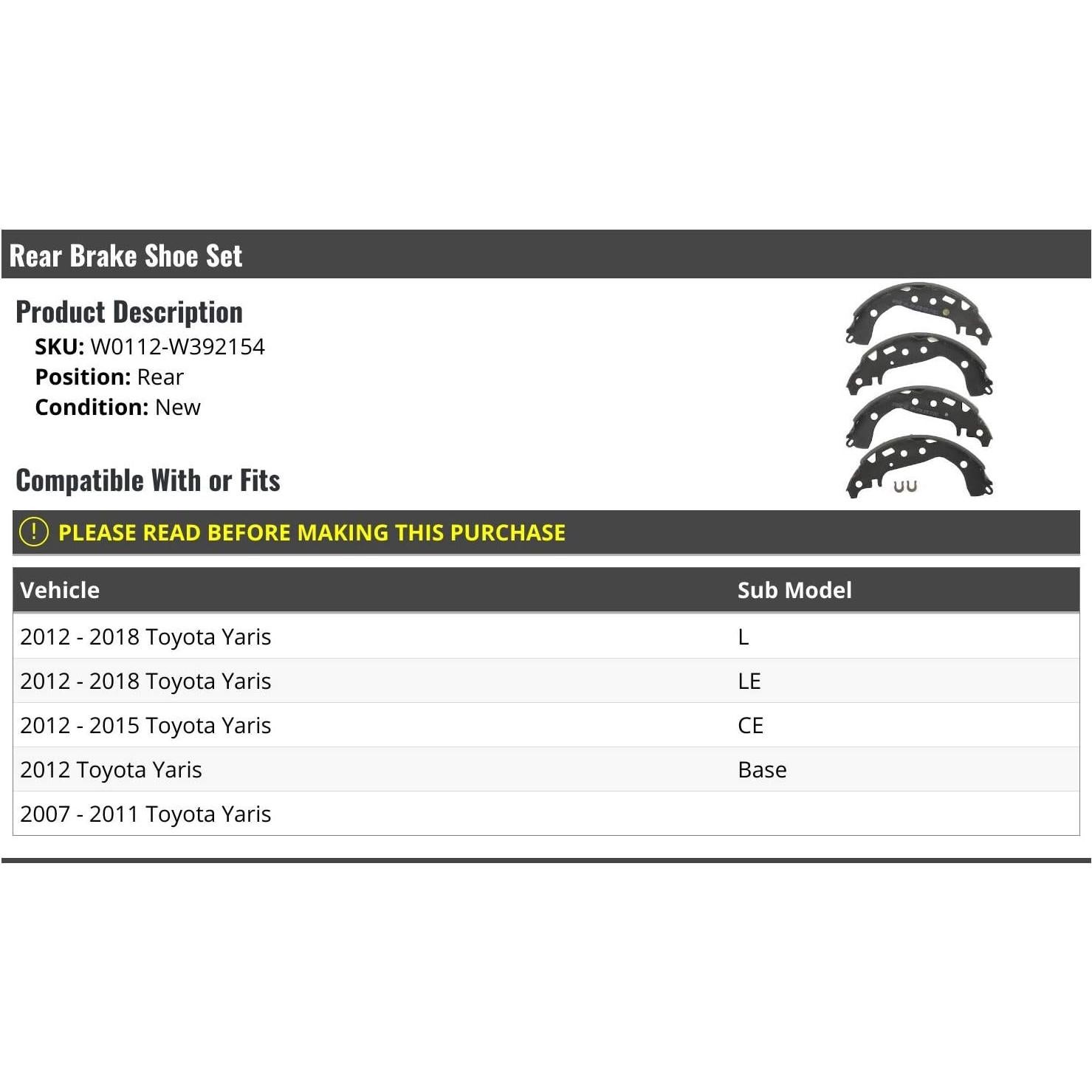 Juego de Zapatas de Freno Traseras Marketplace Auto Parts Toyota Yaris 2007-2018