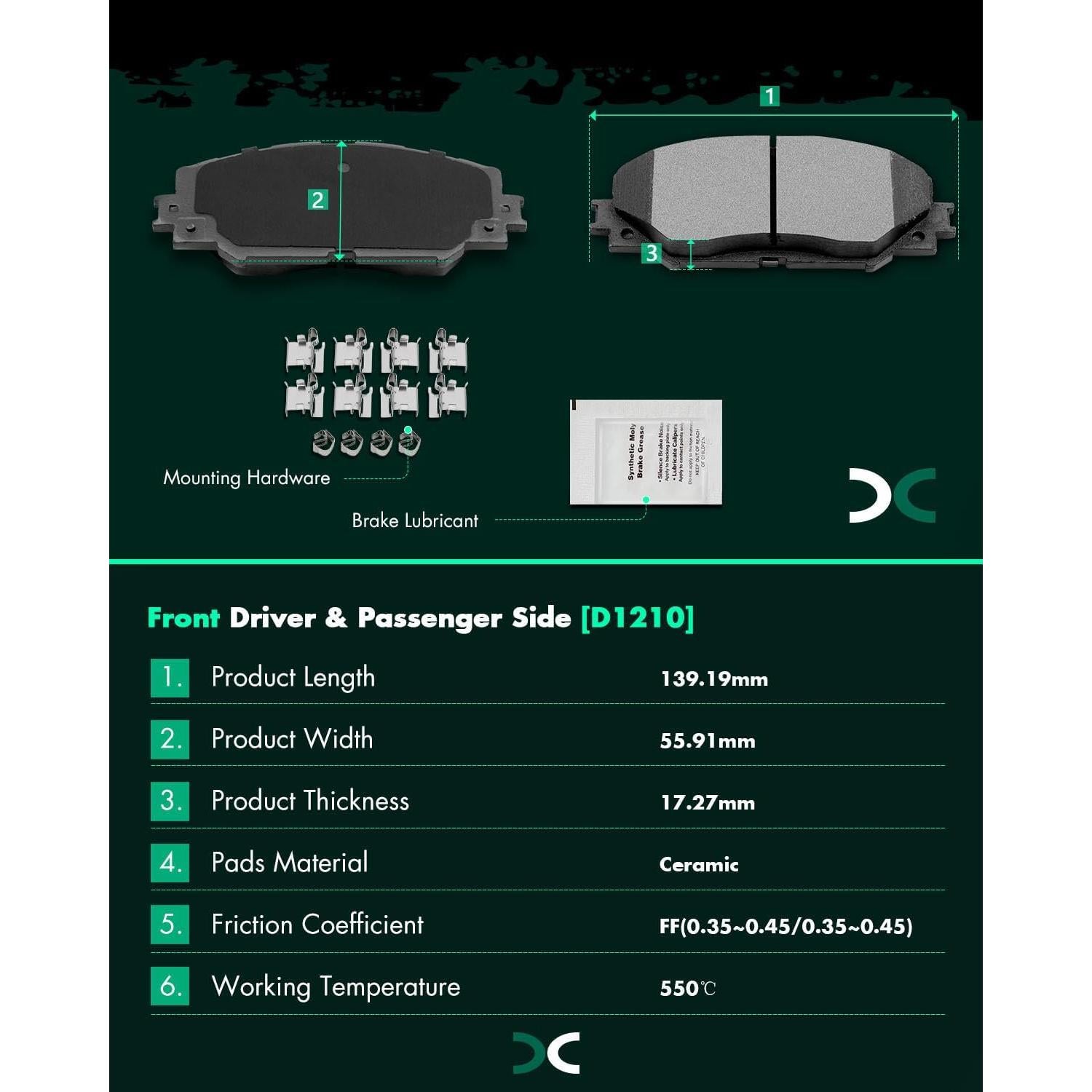 Pastillas de Freno Cerámicas SCITOO D1210 D1212 para Toyota RAV4 2011-2015