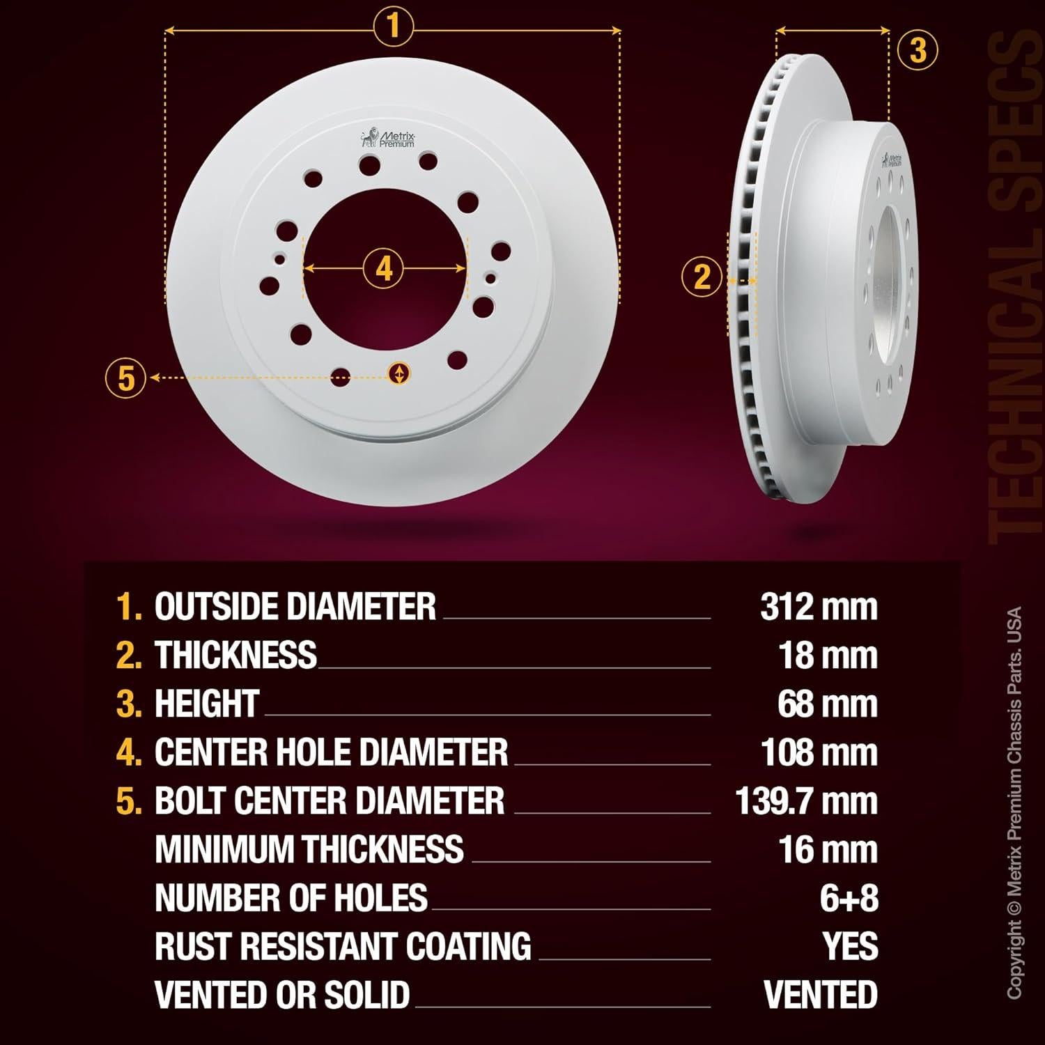 Disco de Freno Ventilado Metrix 312mm Trasero 2 Piezas Toyota/Lexus