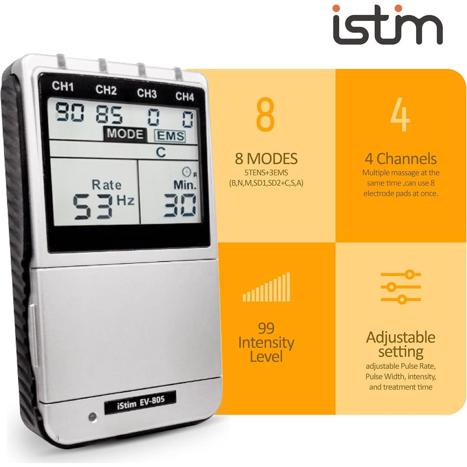 iSTIM EV-805 Estimulador TENS EMS 4 Canales Alivio Dolor