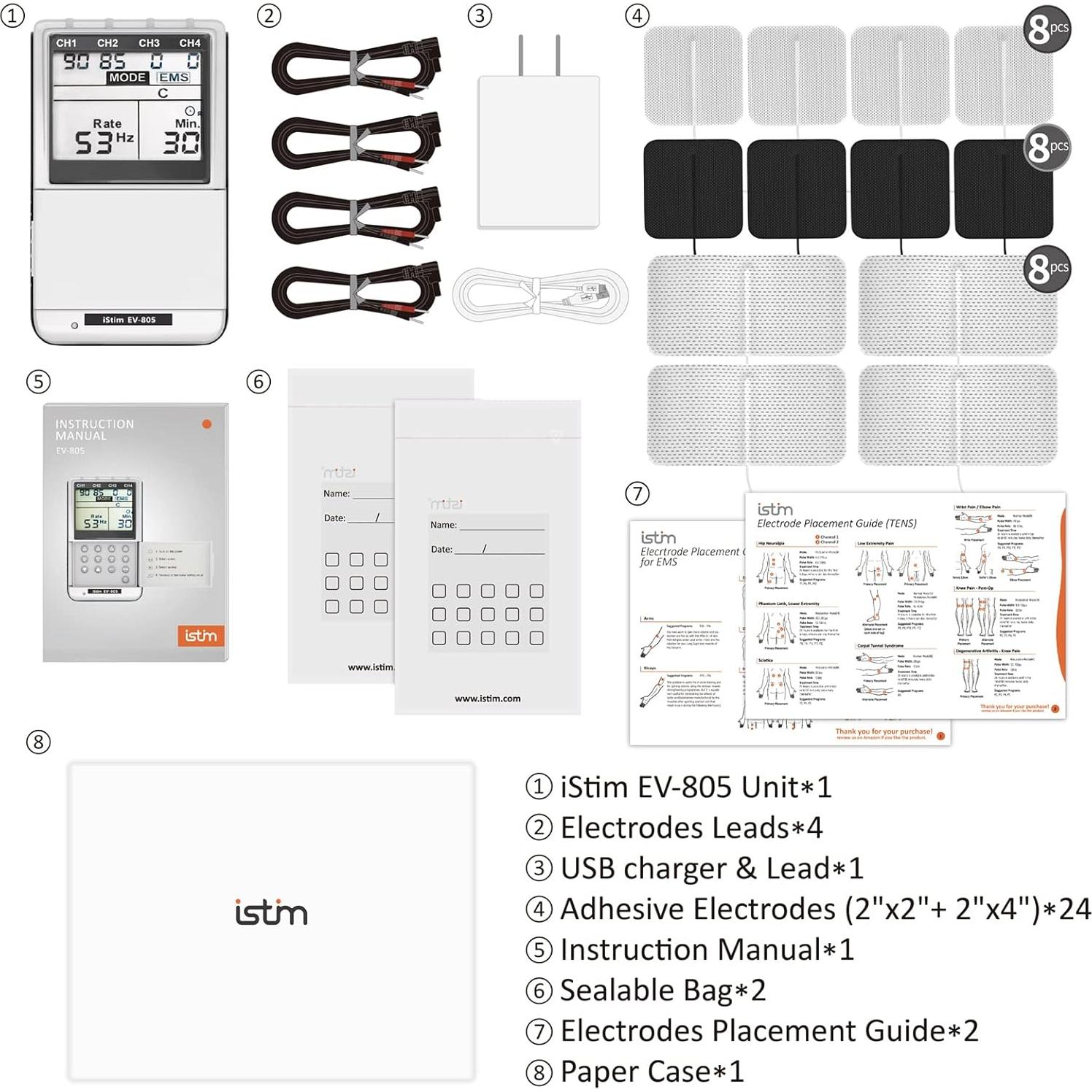 iSTIM EV-805 Estimulador TENS EMS 4 Canales Alivio Dolor