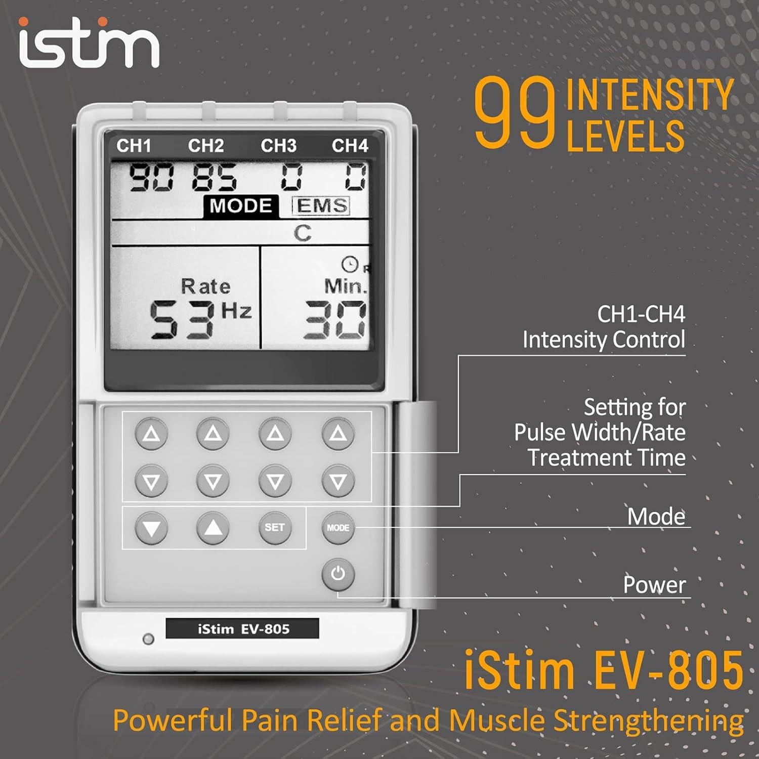 iSTIM EV-805 Estimulador TENS EMS 4 Canales Alivio Dolor