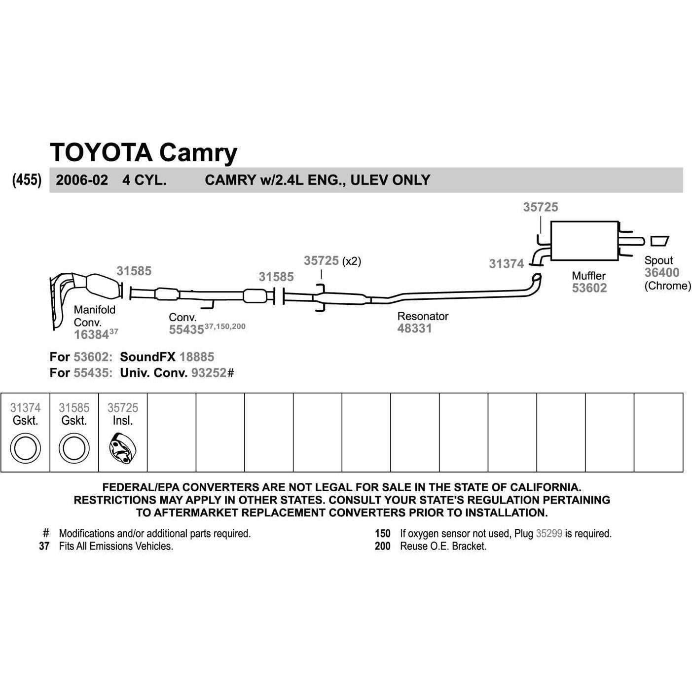 Walker 48331 Direct Fit Exhaust Resonator and Pipe Assembly for Toyota Camry