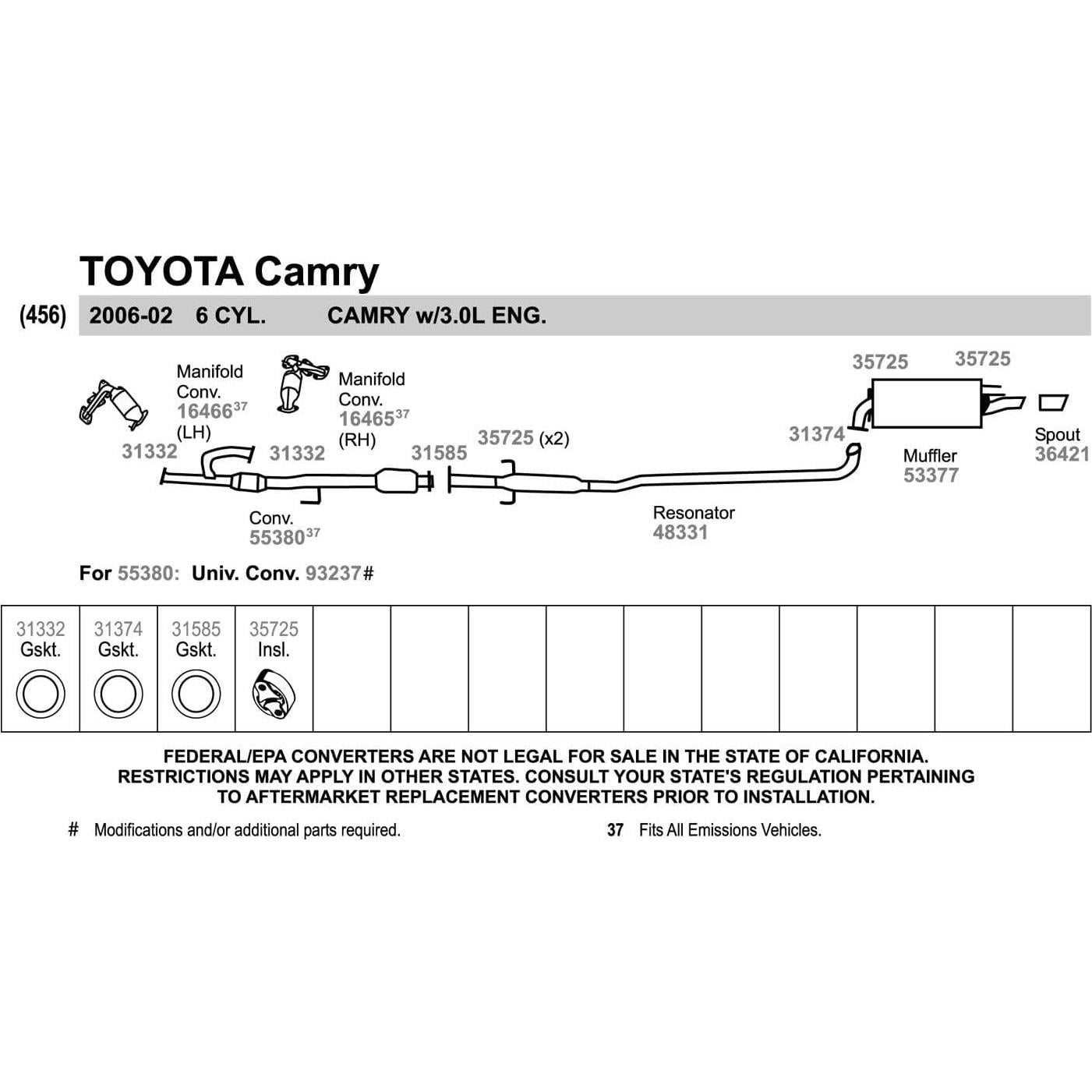 Walker 48331 Direct Fit Exhaust Resonator and Pipe Assembly for Toyota Camry