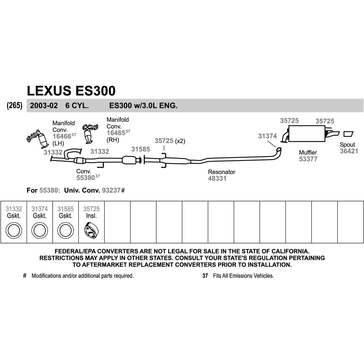 Walker 48331 Direct Fit Exhaust Resonator and Pipe Assembly for Toyota Camry