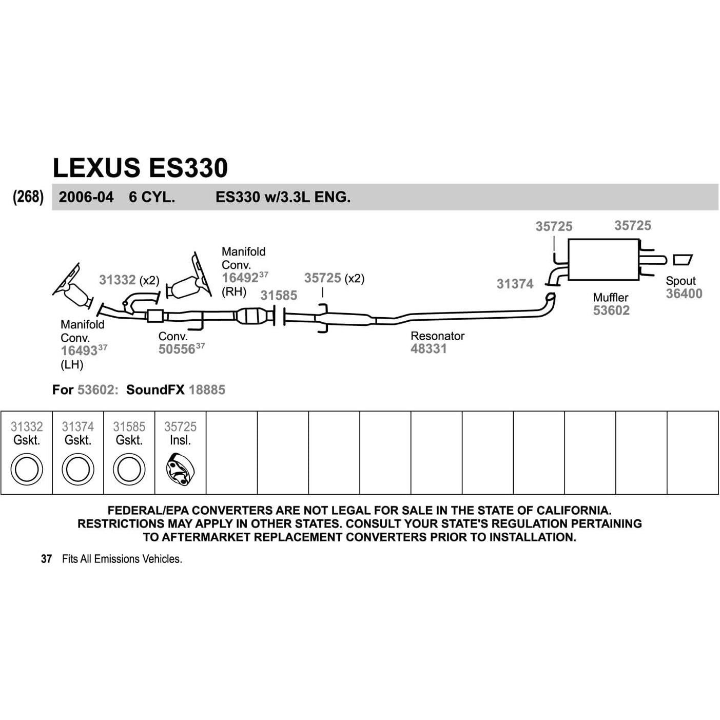 Walker 48331 Direct Fit Exhaust Resonator and Pipe Assembly for Toyota Camry