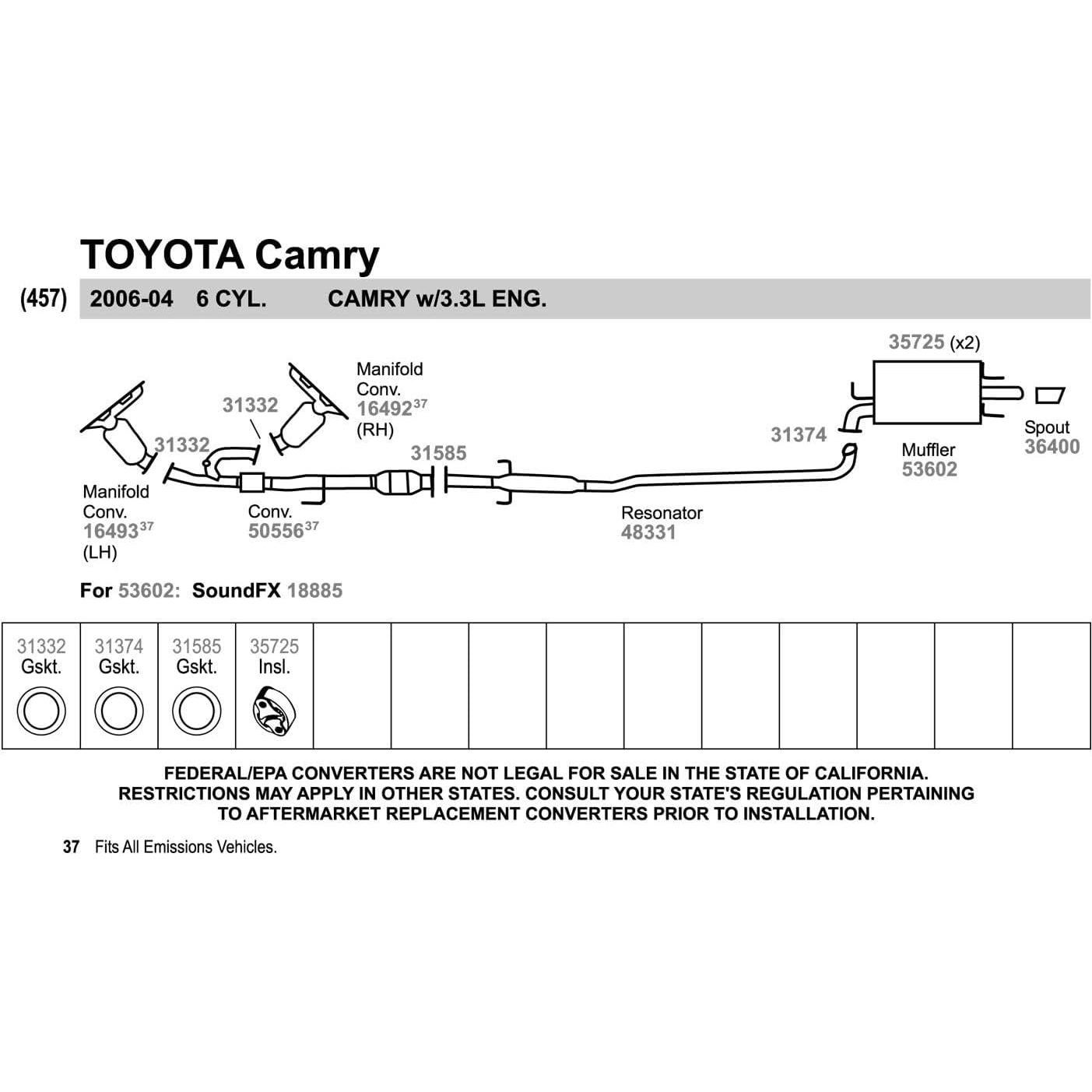 Walker 48331 Direct Fit Exhaust Resonator and Pipe Assembly for Toyota Camry
