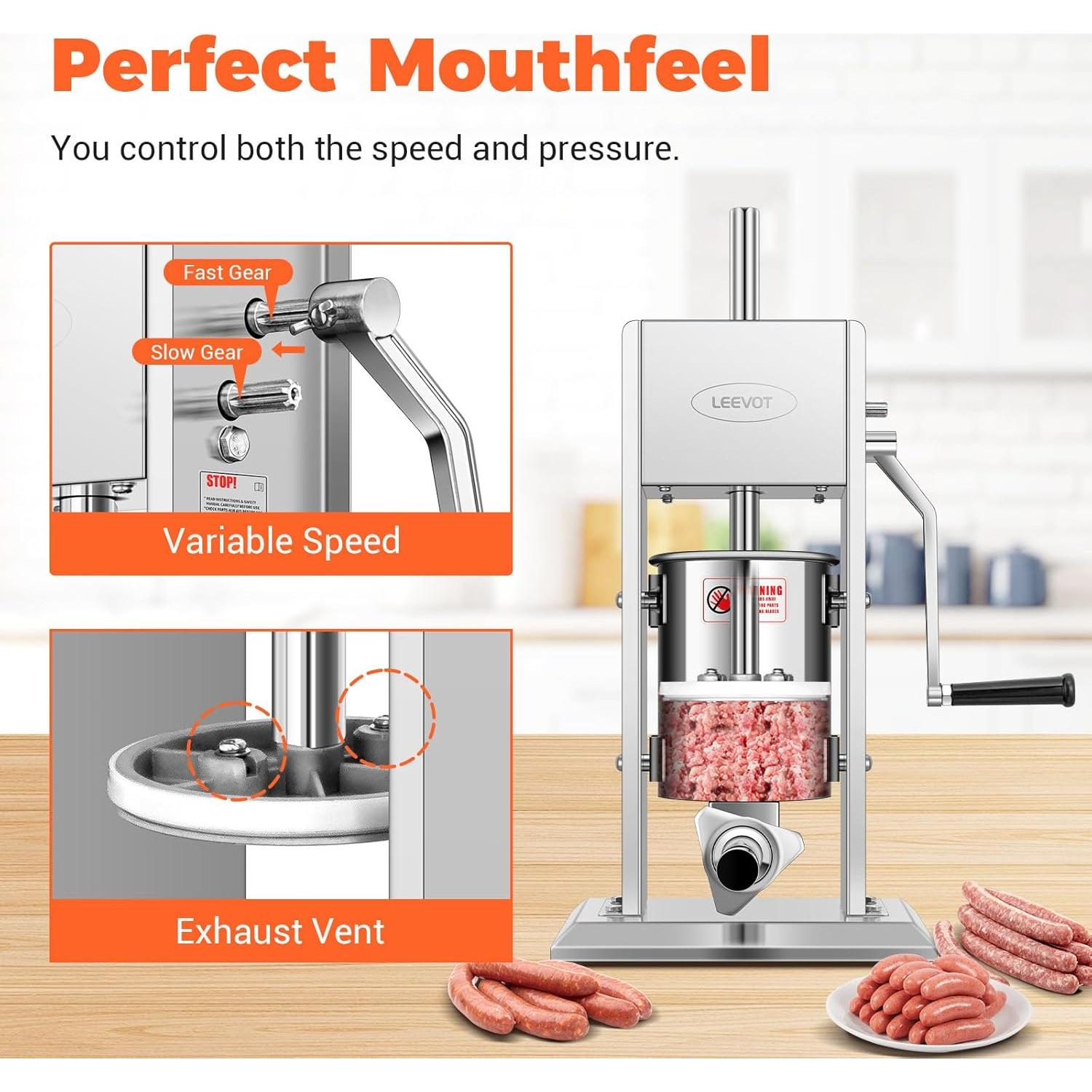 Rellenador de Salchichas LEEVOT 3L Acero Inoxidable 2 Velocidades