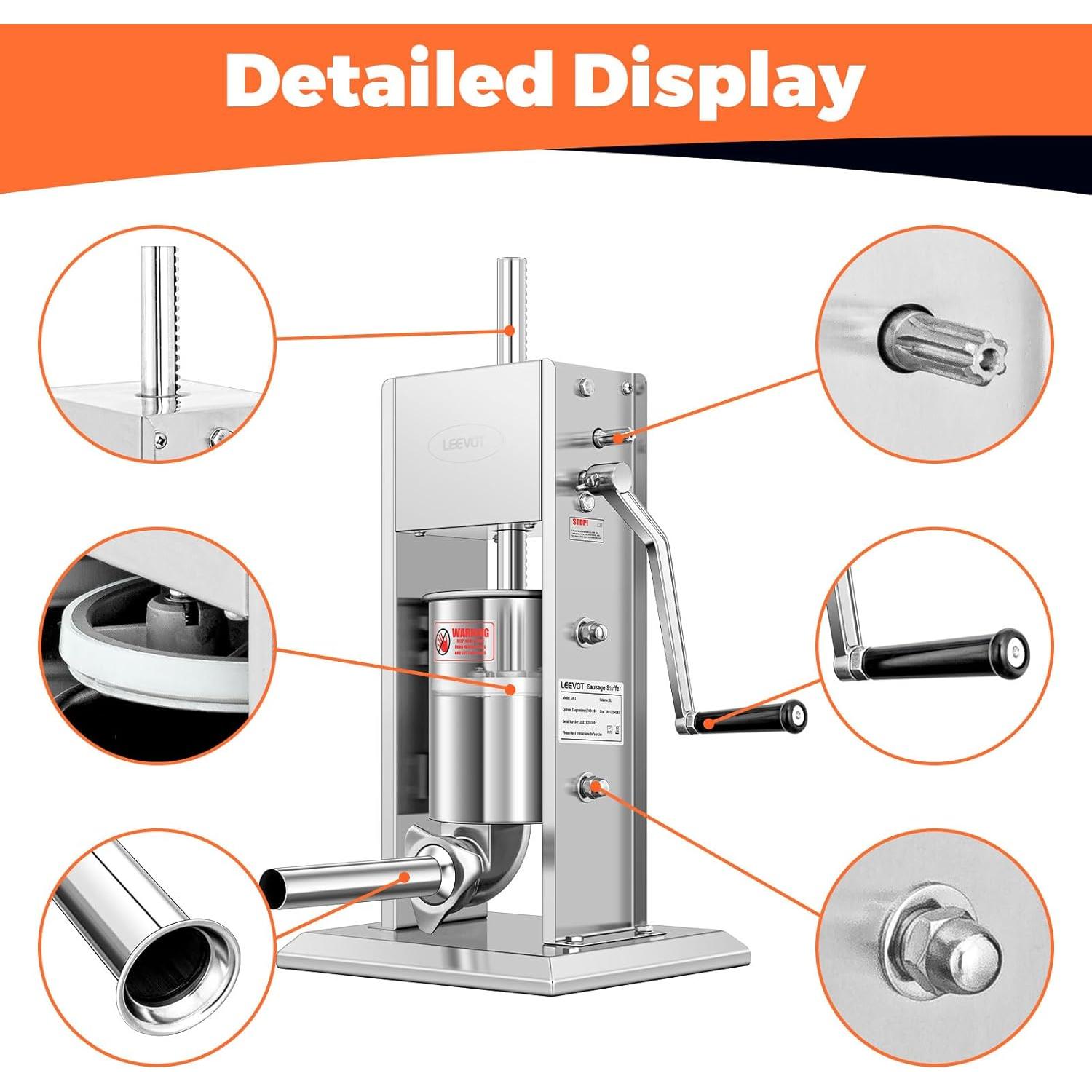 Rellenador de Salchichas LEEVOT 3L Acero Inoxidable 2 Velocidades