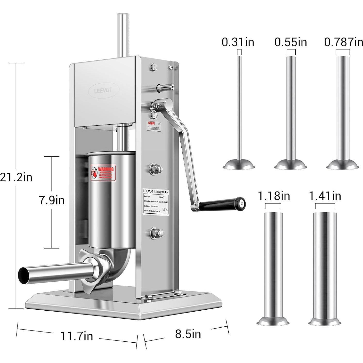 Rellenador de Salchichas LEEVOT 3L Acero Inoxidable 2 Velocidades