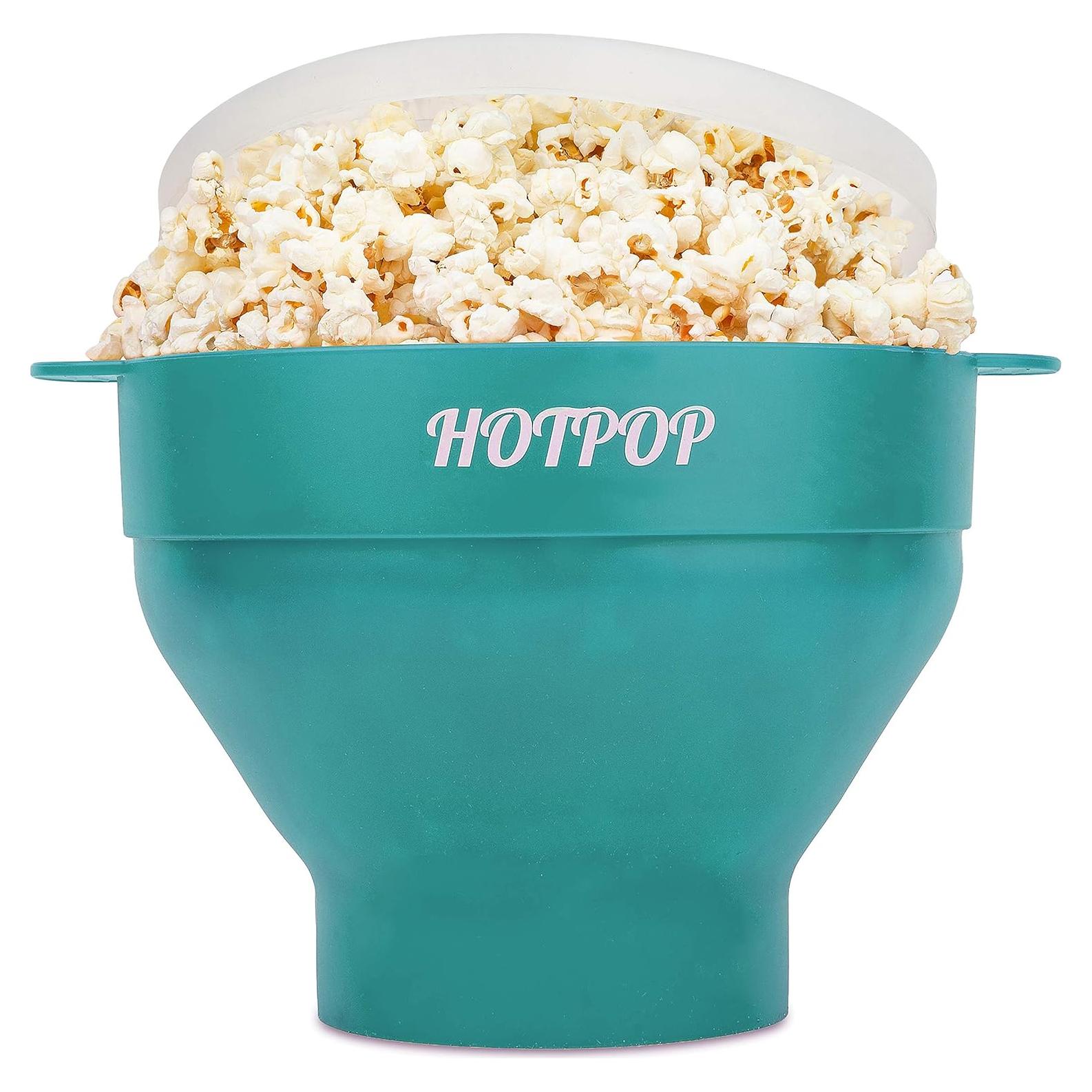 The Original Hotpop Microwave Popcorn Bowl Popper, Silicone Popcorn Maker, Collapsible Bowl and Dishwasher Safe- 20 Colors Available (Cyan)