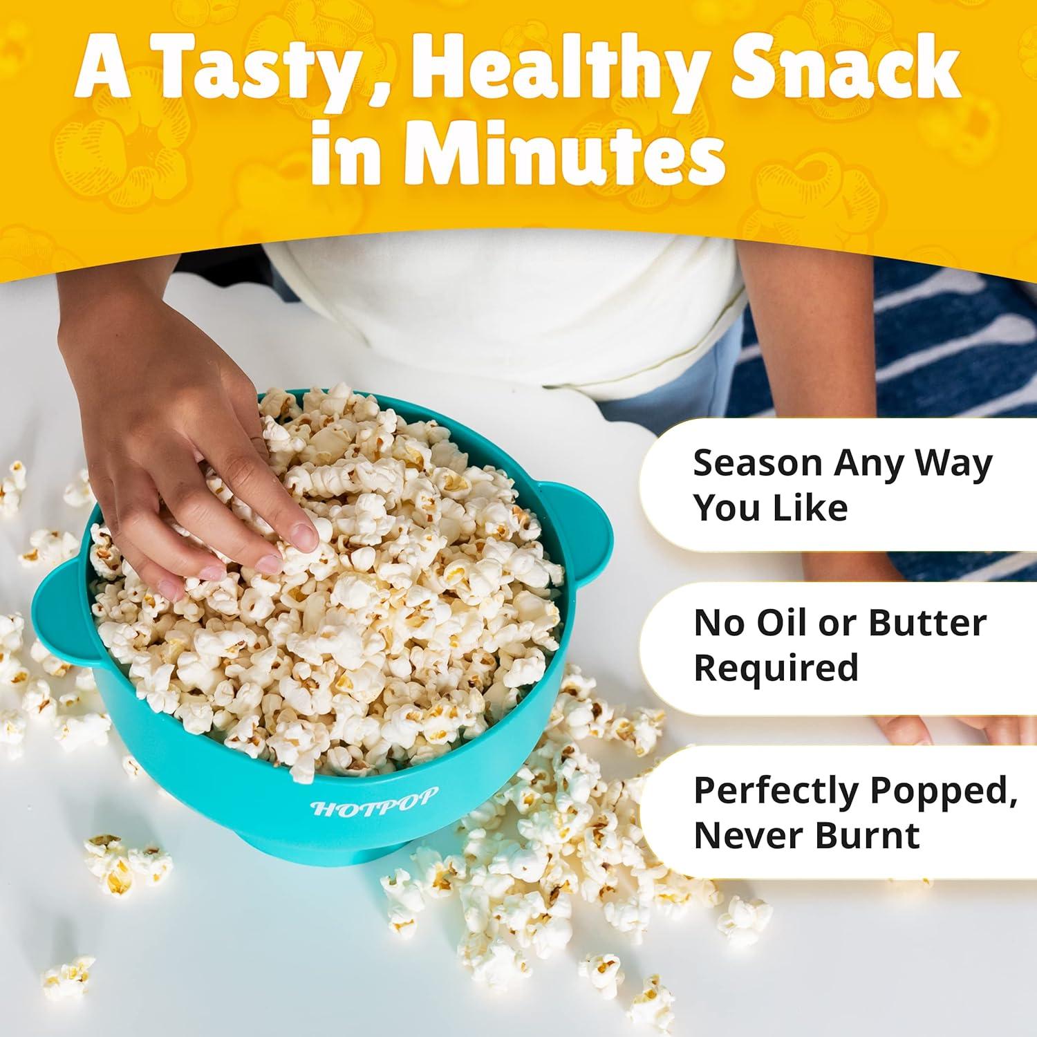 The Original Hotpop Microwave Popcorn Bowl Popper, Silicone Popcorn Maker, Collapsible Bowl and Dishwasher Safe- 20 Colors Available (Cyan)
