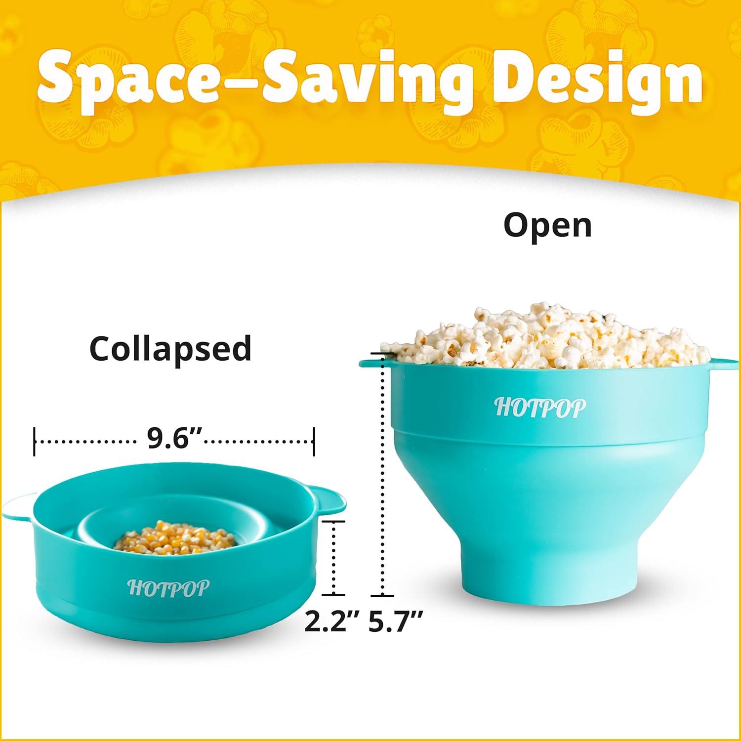 The Original Hotpop Microwave Popcorn Bowl Popper, Silicone Popcorn Maker, Collapsible Bowl and Dishwasher Safe- 20 Colors Available (Cyan)