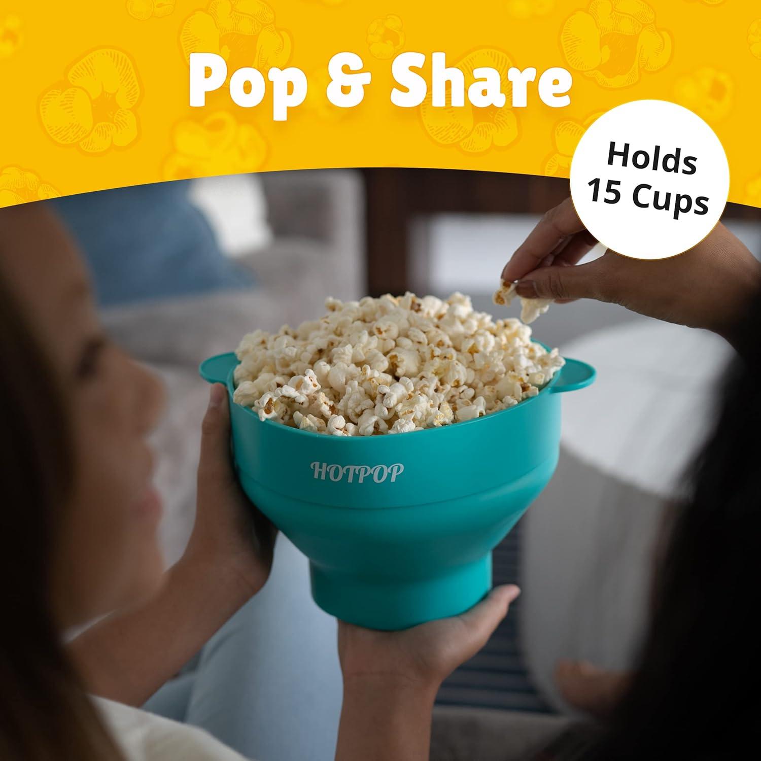 The Original Hotpop Microwave Popcorn Bowl Popper, Silicone Popcorn Maker, Collapsible Bowl and Dishwasher Safe- 20 Colors Available (Cyan)