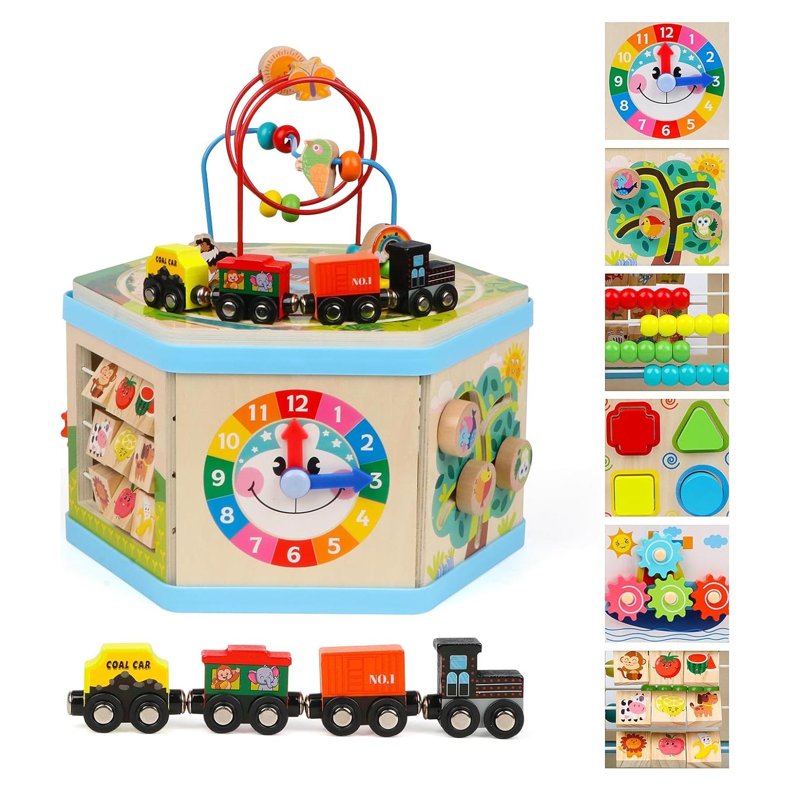 Cubo de Actividad de Madera FOPNETS 9-en-1 Juguete Educativo