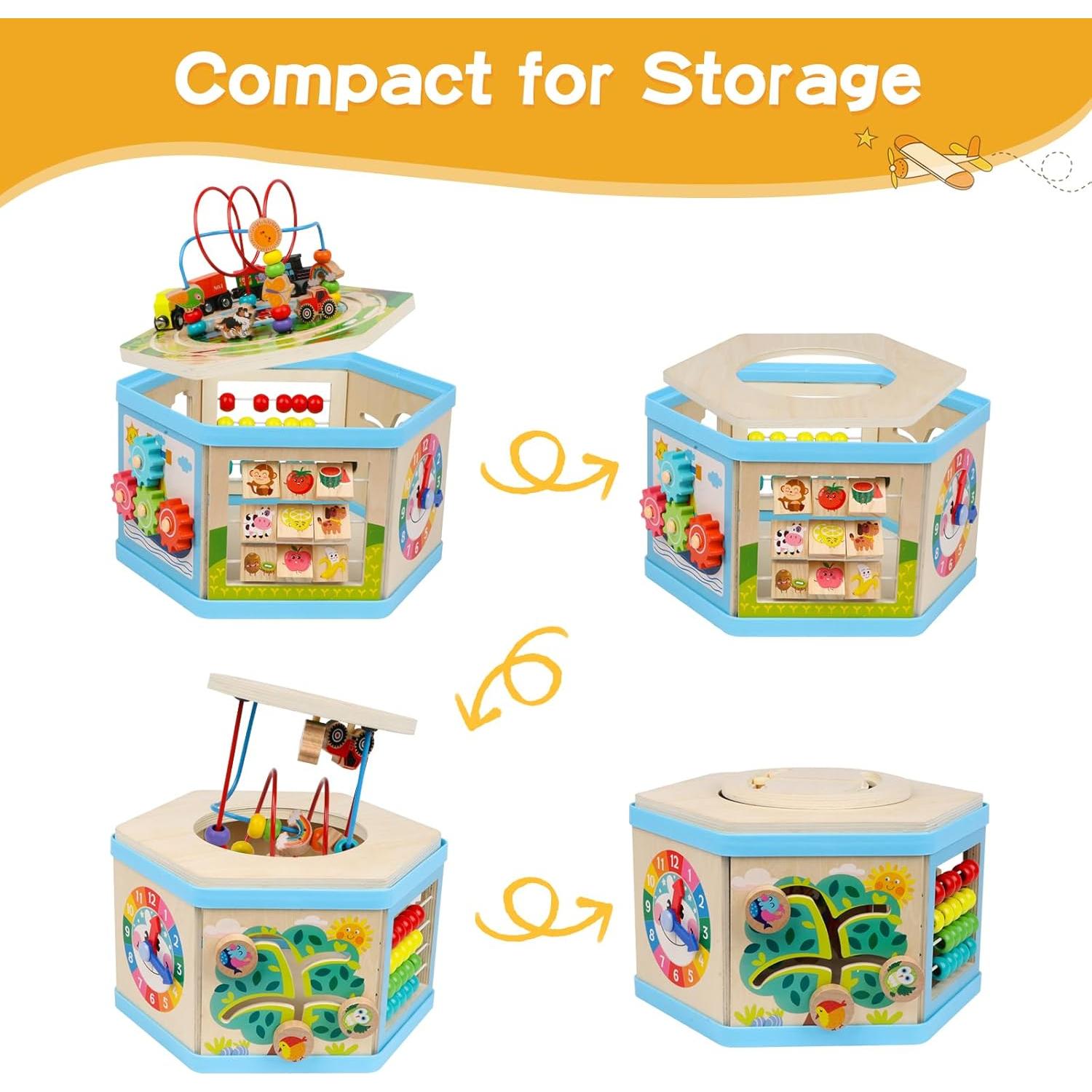 Cubo de Actividad de Madera FOPNETS 9-en-1 Juguete Educativo