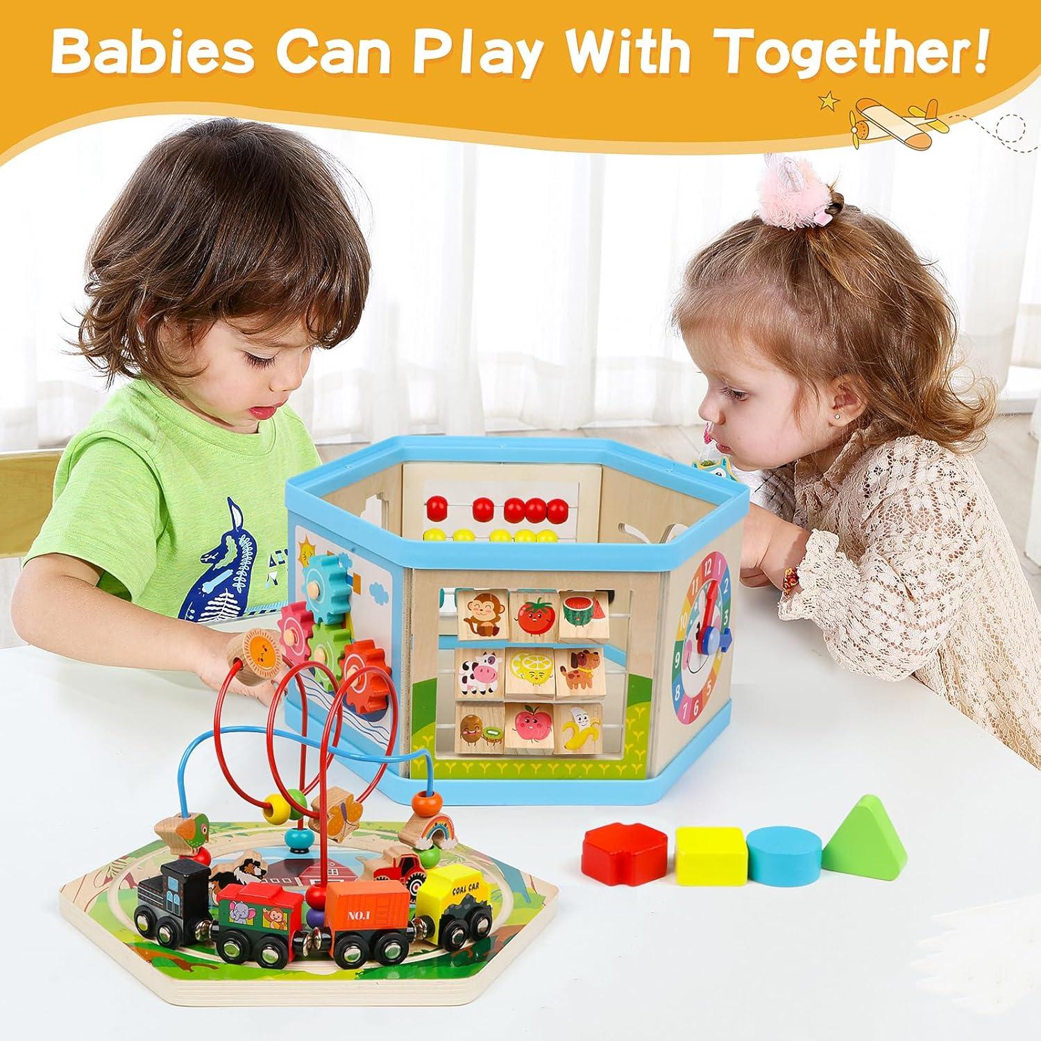 Cubo de Actividad de Madera FOPNETS 9-en-1 Juguete Educativo