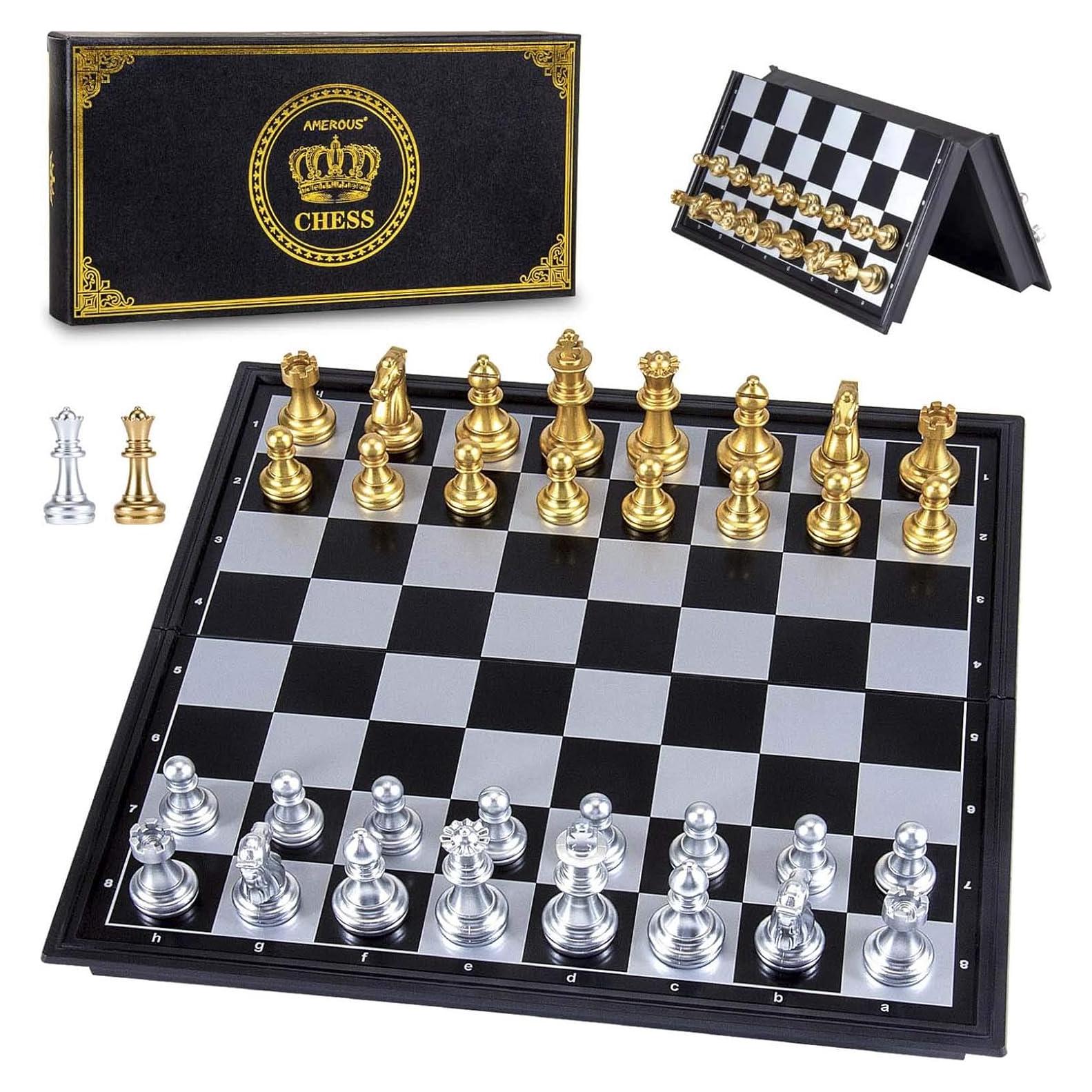 Juego de Ajedrez Magnético AMEROUS 24.89 cm Plegable con 2 Reinas