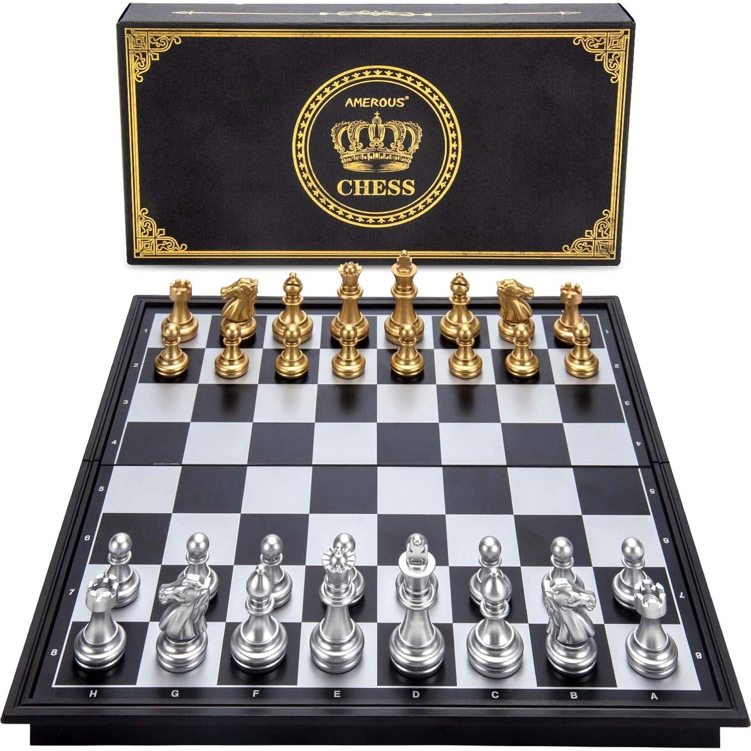 Juego de Ajedrez Magnético AMEROUS 24.89 cm Plegable con 2 Reinas