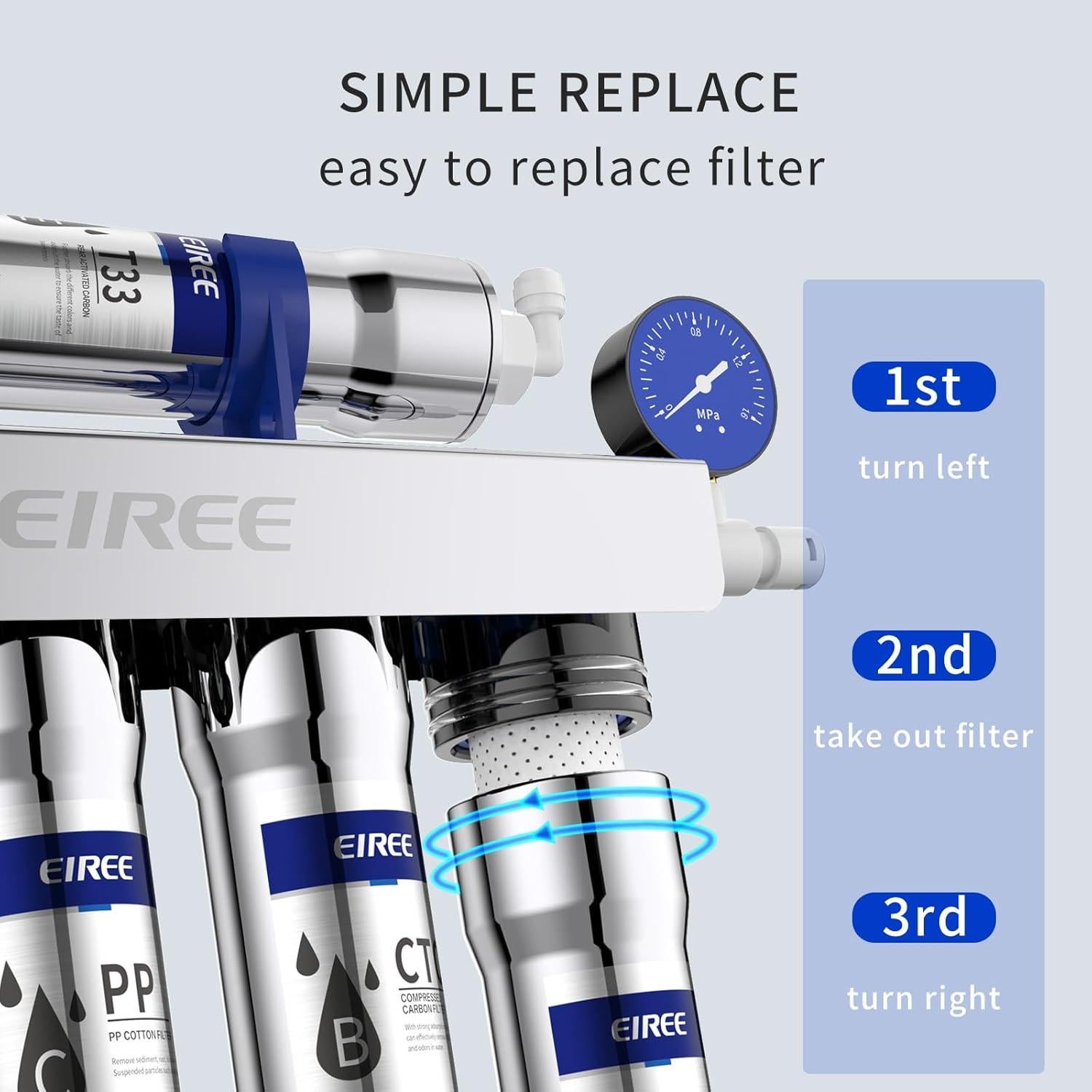 Filtro de Agua Eiree H502 Bajo Fregadero Acero Inoxidable 5 Capas