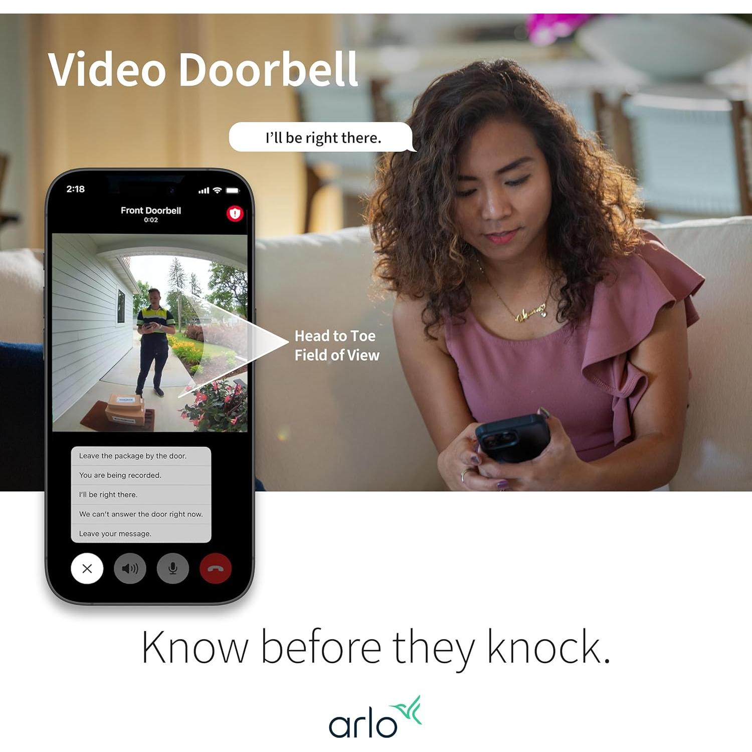 Timbre de Video Arlo 2K Inalámbrico con Audio Bidireccional