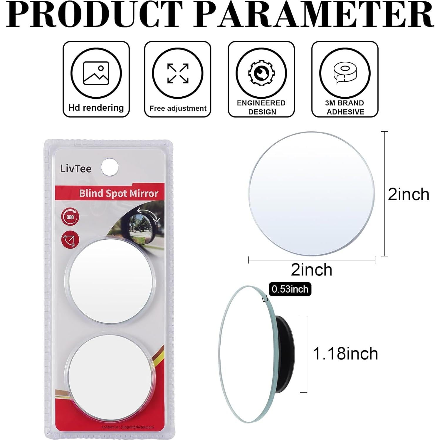 Espejos Convexos de Punto Ciego LivTee 2" HD - Paquete de 2