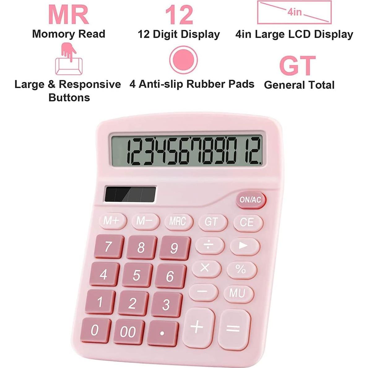 Calculadora de Oficina Podokas 12 Dígitos Rosa LCD Grande