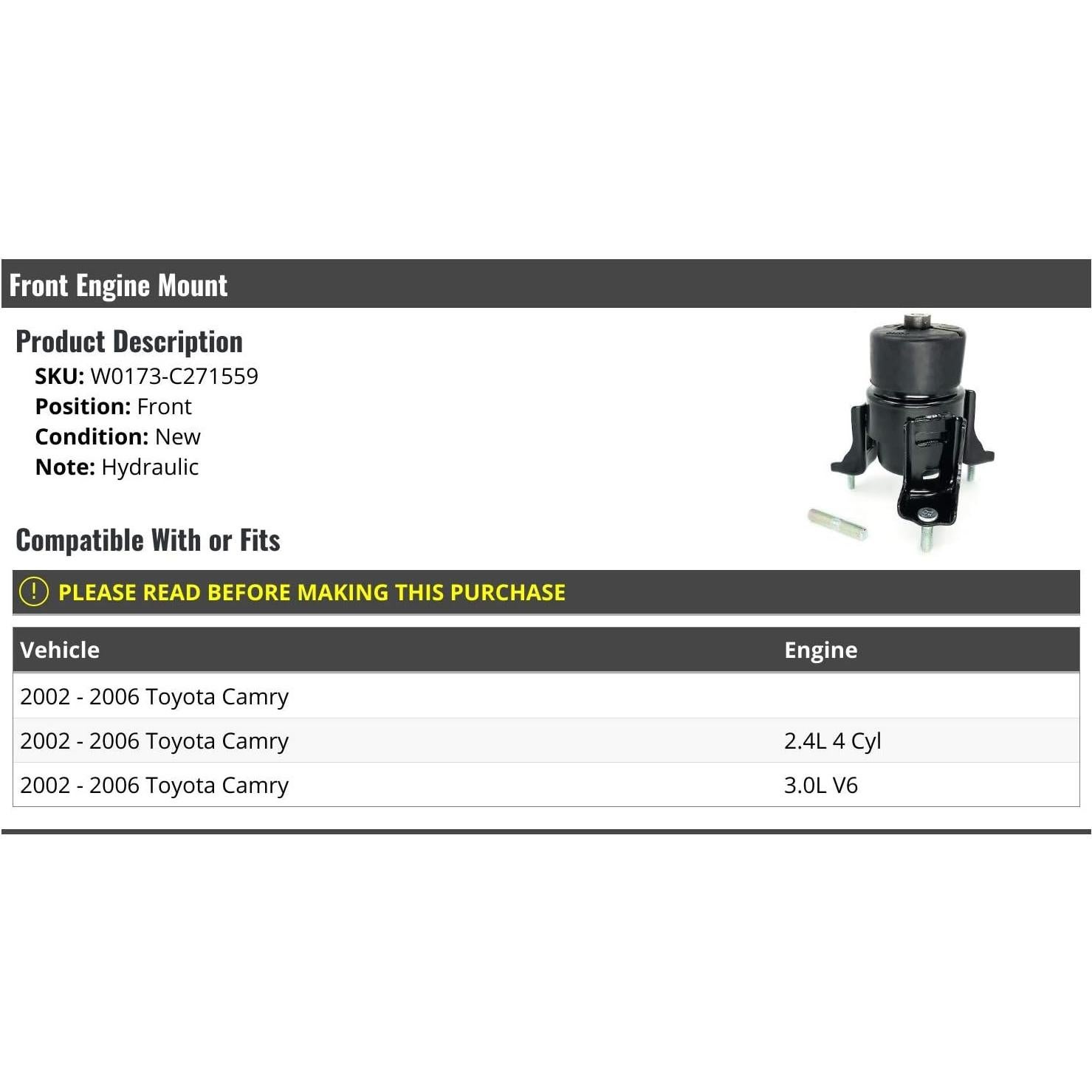 Soporte de Motor Hidráulico Frontal Toyota Camry 2002-2006