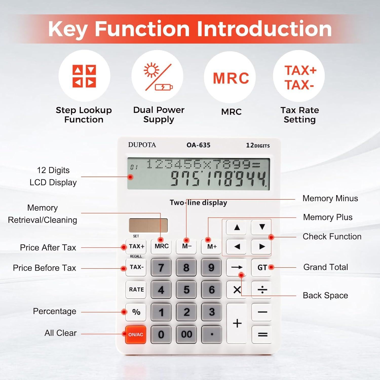 Calculadora de Escritorio DUPOTA OA-635 12 Dígitos LCD Solar