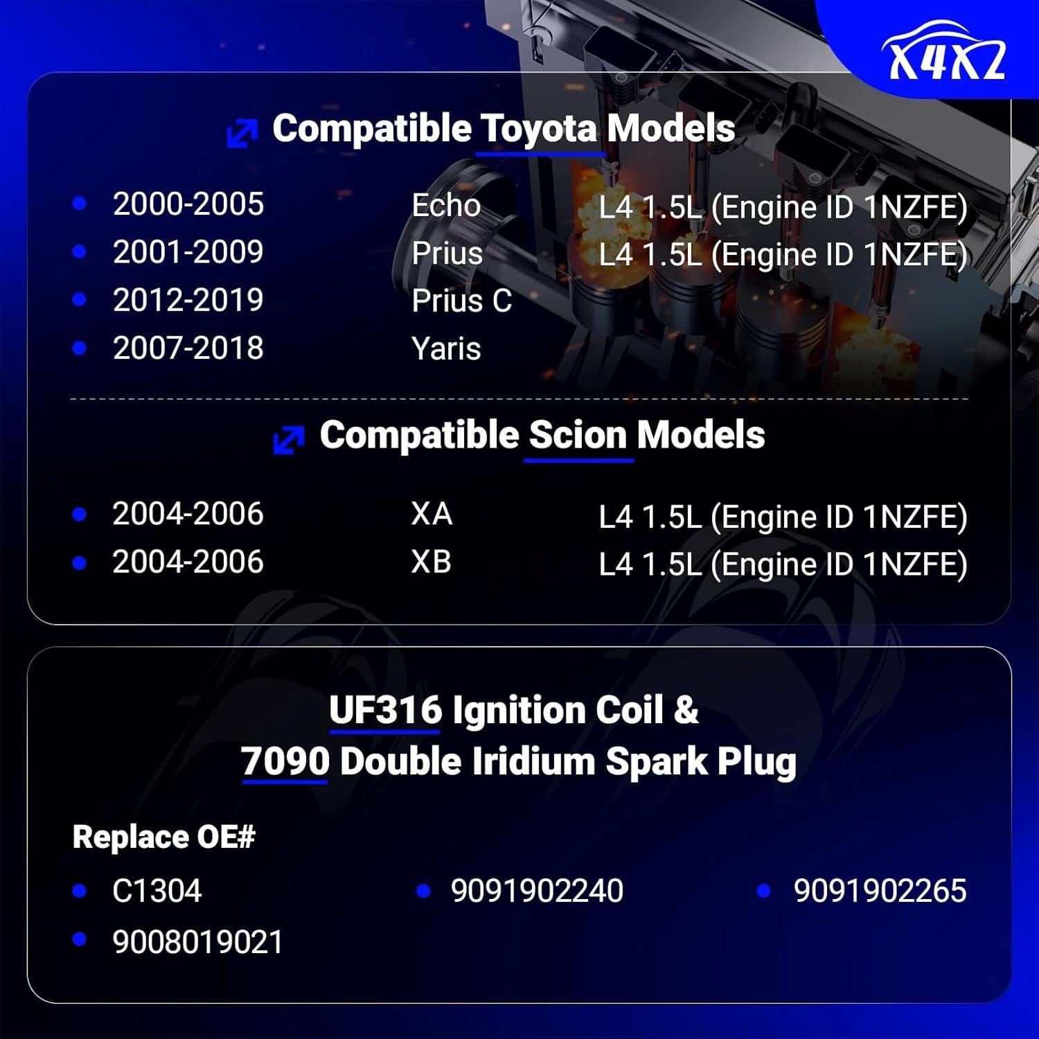 Bobina de Encendido y Bujías Doble Iridio X4XZ UF316 - Juego de 4