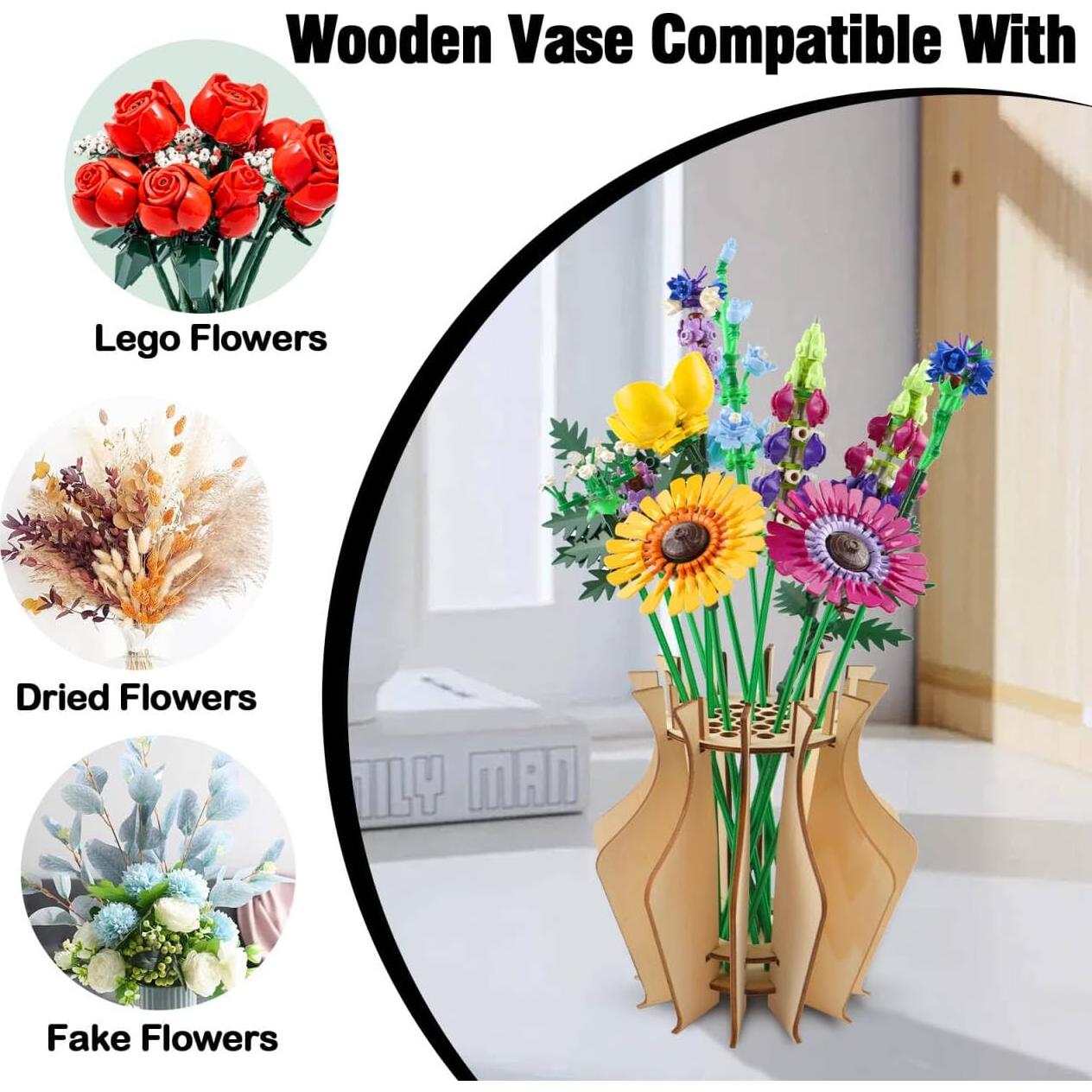 Jarrón de Flores WJCJTJL de Madera Minimalista 33 Tallos