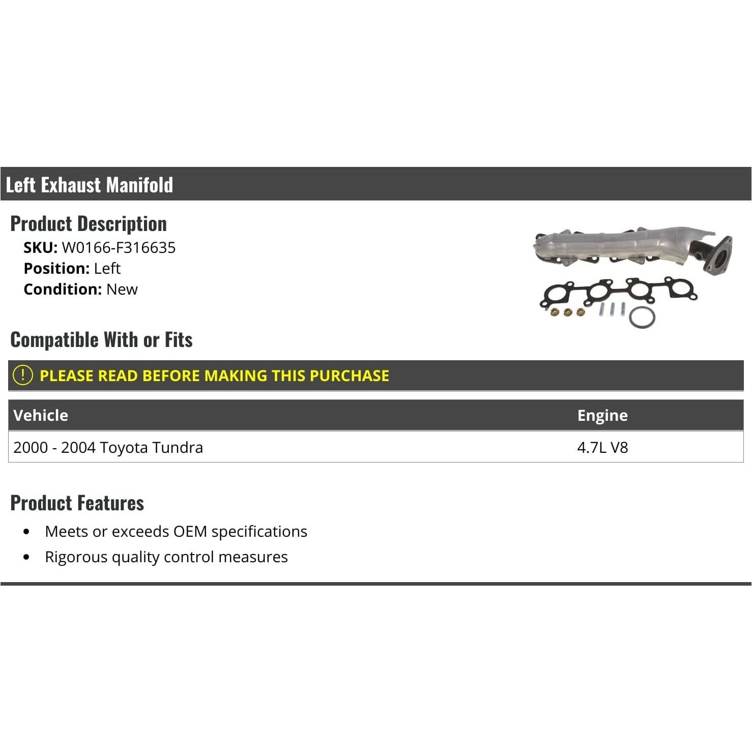 Colector de Escape Izquierdo Toyota Tundra 4.7L V8 2000-2004