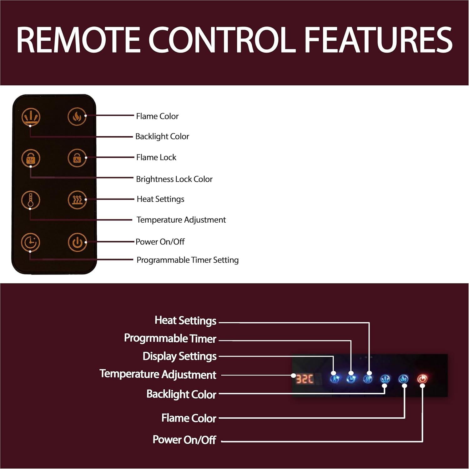Chimenea Eléctrica Cambridge 106 cm Control Remoto Multicolor