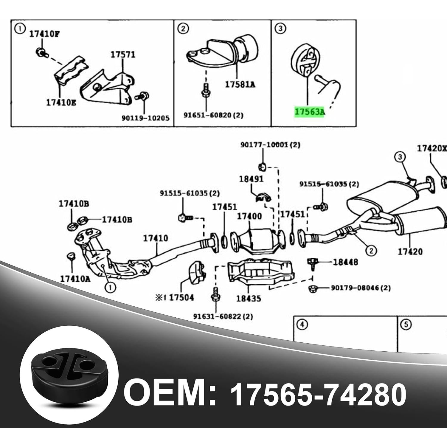 Soporte de tubo de escape Yojunauto 17565-74280 Toyota
