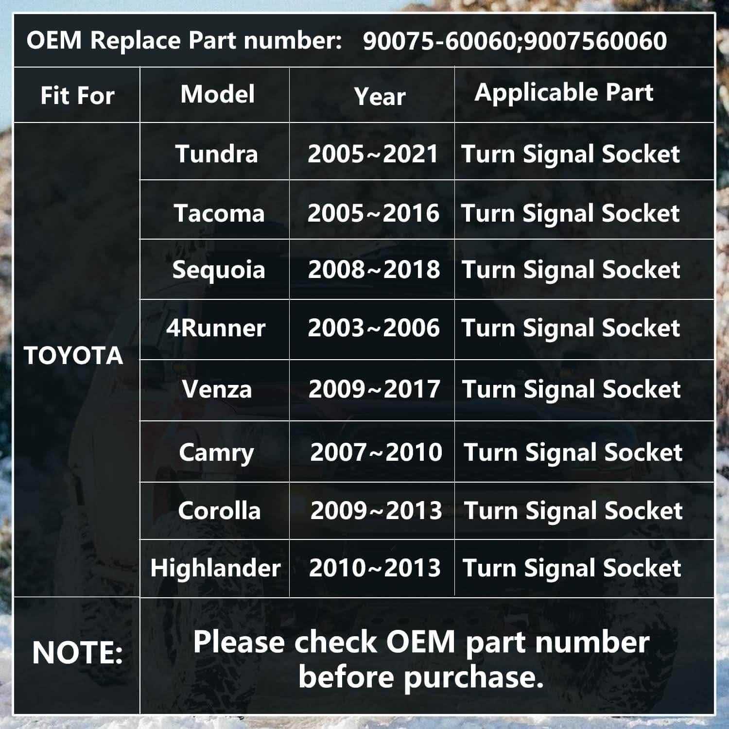 Enchufe de Bombilla Señal Giro Delantero Toyota Tacoma Tundra