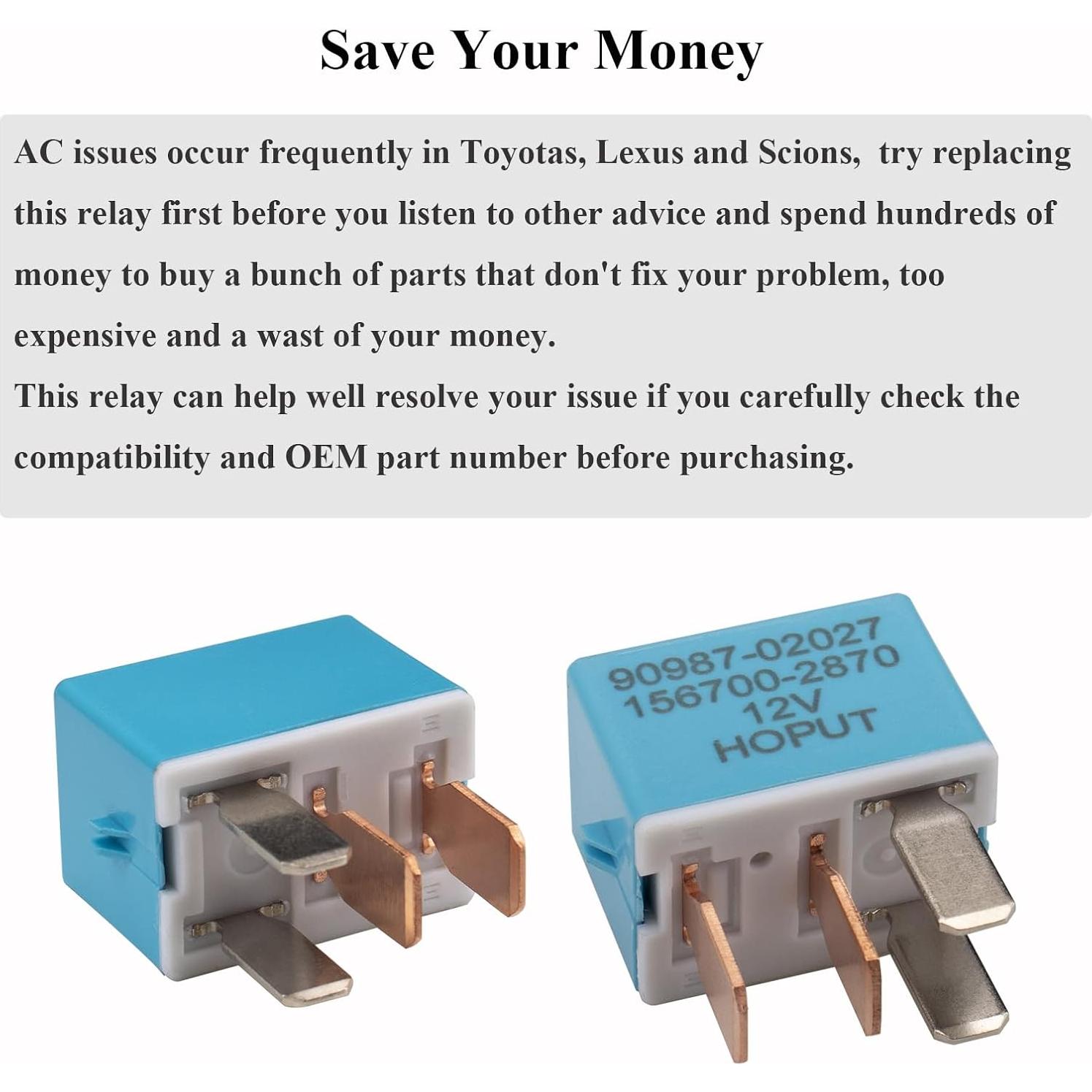 Relé de CA 4 Pines HOPUT Compatible Toyota Lexus Camry - Paquete de 4