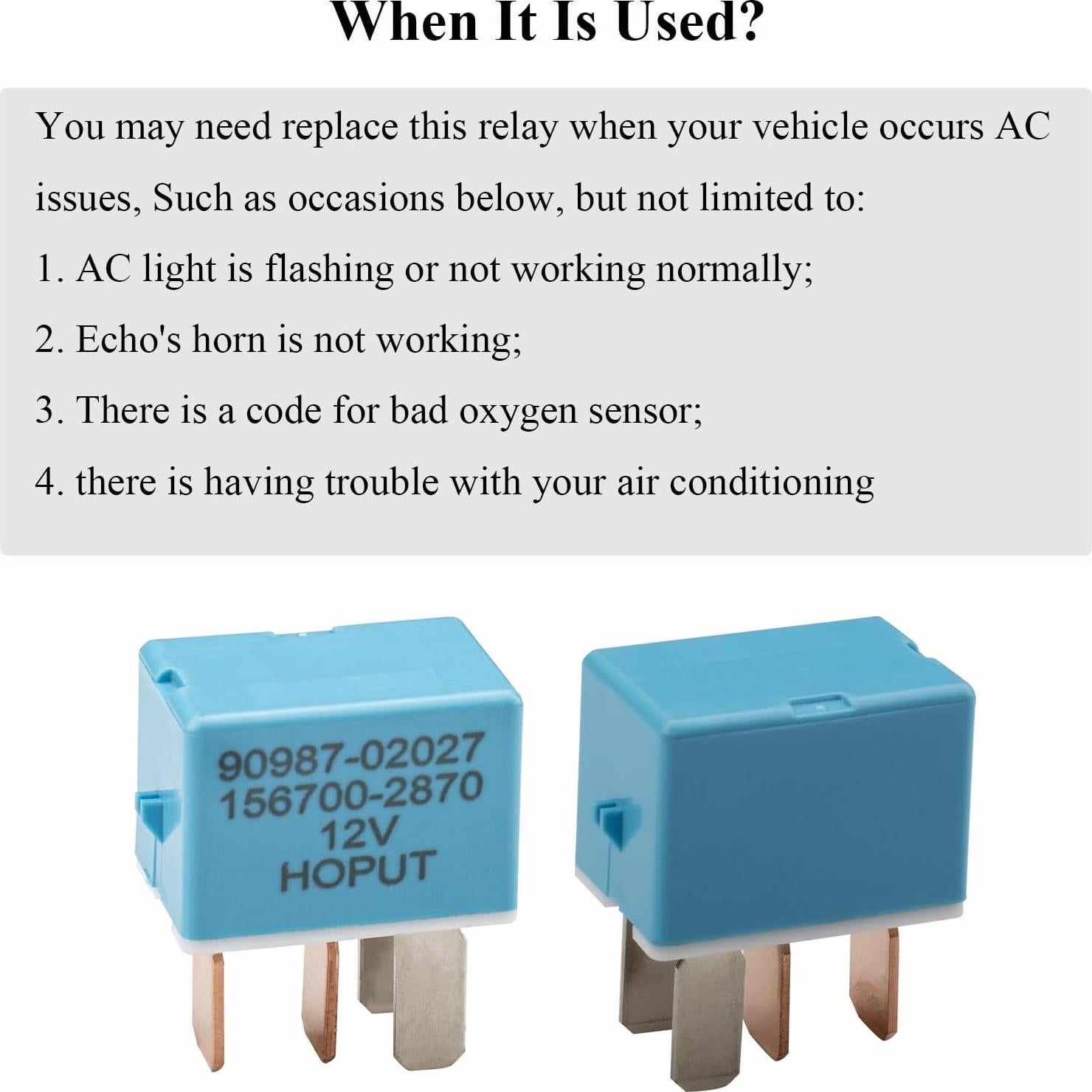 Relé de CA 4 Pines HOPUT Compatible Toyota Lexus Camry - Paquete de 4