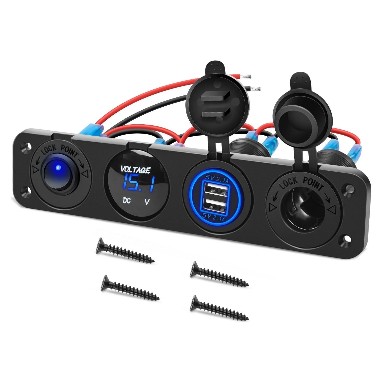 Panel de Carga 4 en 1 Nilight USB Voltímetro LED 12V