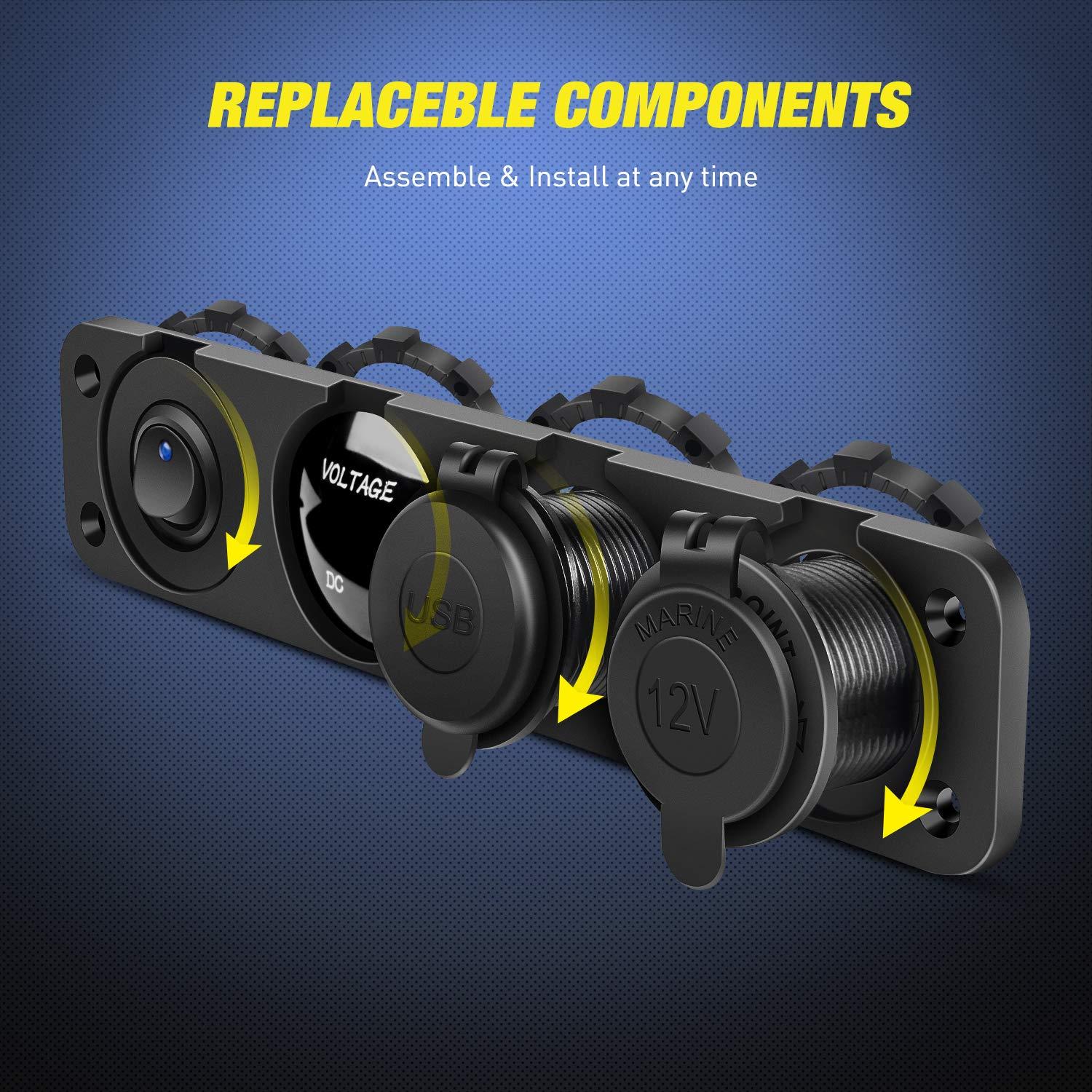 Panel de Carga 4 en 1 Nilight USB Voltímetro LED 12V