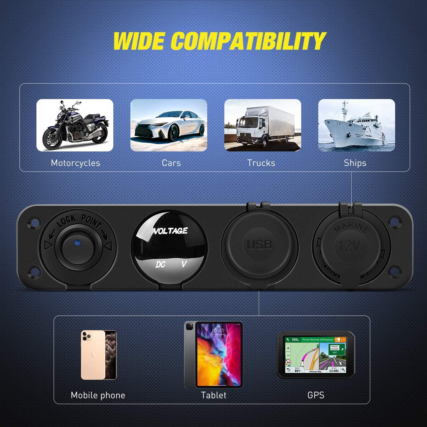 Panel de Carga 4 en 1 Nilight USB Voltímetro LED 12V