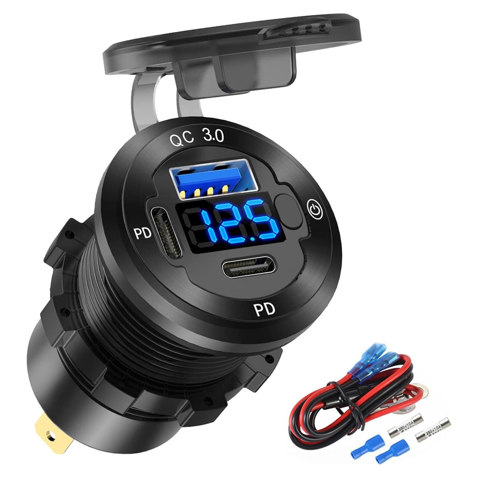 Cargador USB 12V Hapytrip 3 Puertos con Voltímetro