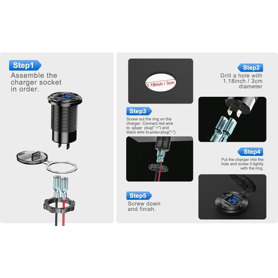 Cargador USB 12V Hapytrip 3 Puertos con Voltímetro