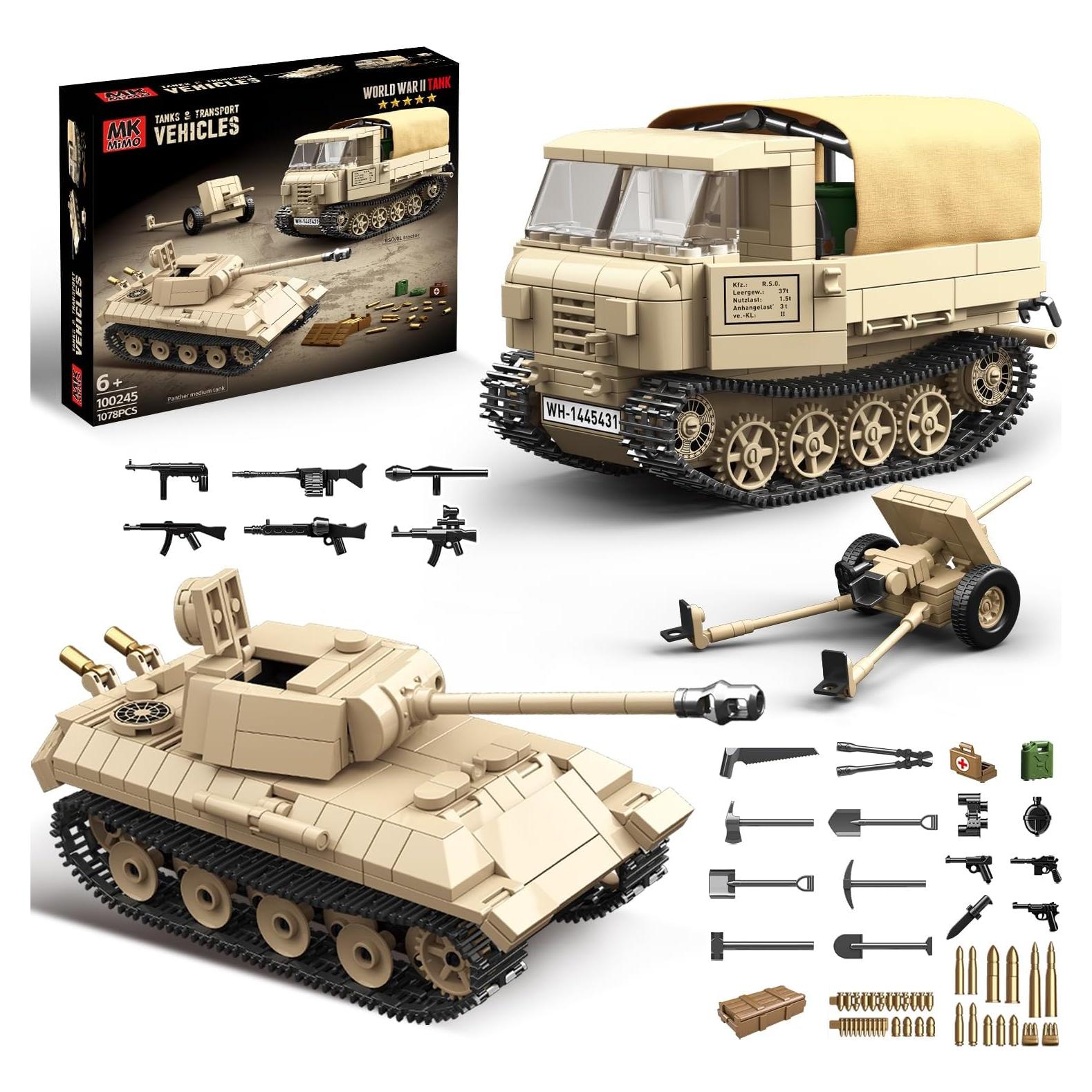 Bloques de Construcción Militar MKmimo Tanque y Tractor 1078 Pzs